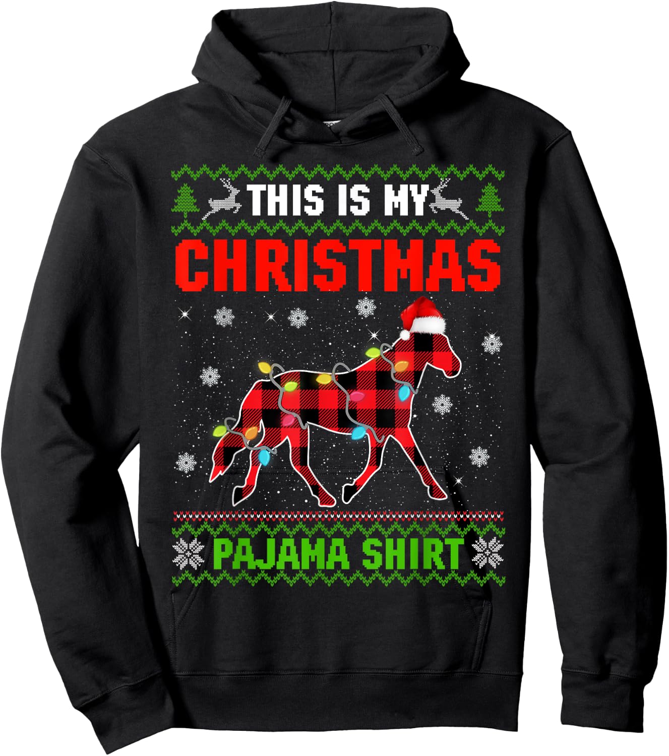 This Is My Christmas Lights Pajama Xmas Horse Lover Hoodie - Hoodie | Black