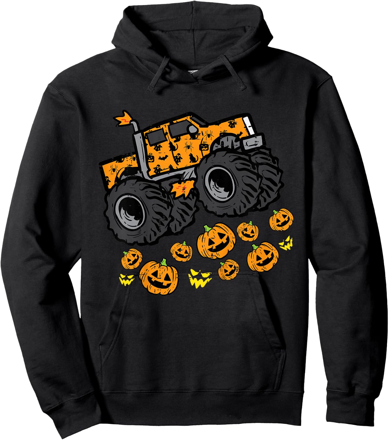 Kids Pumpkin Monster Truck Cool Halloween Costume Toddler Boys Hoodie - Hoodie | Black