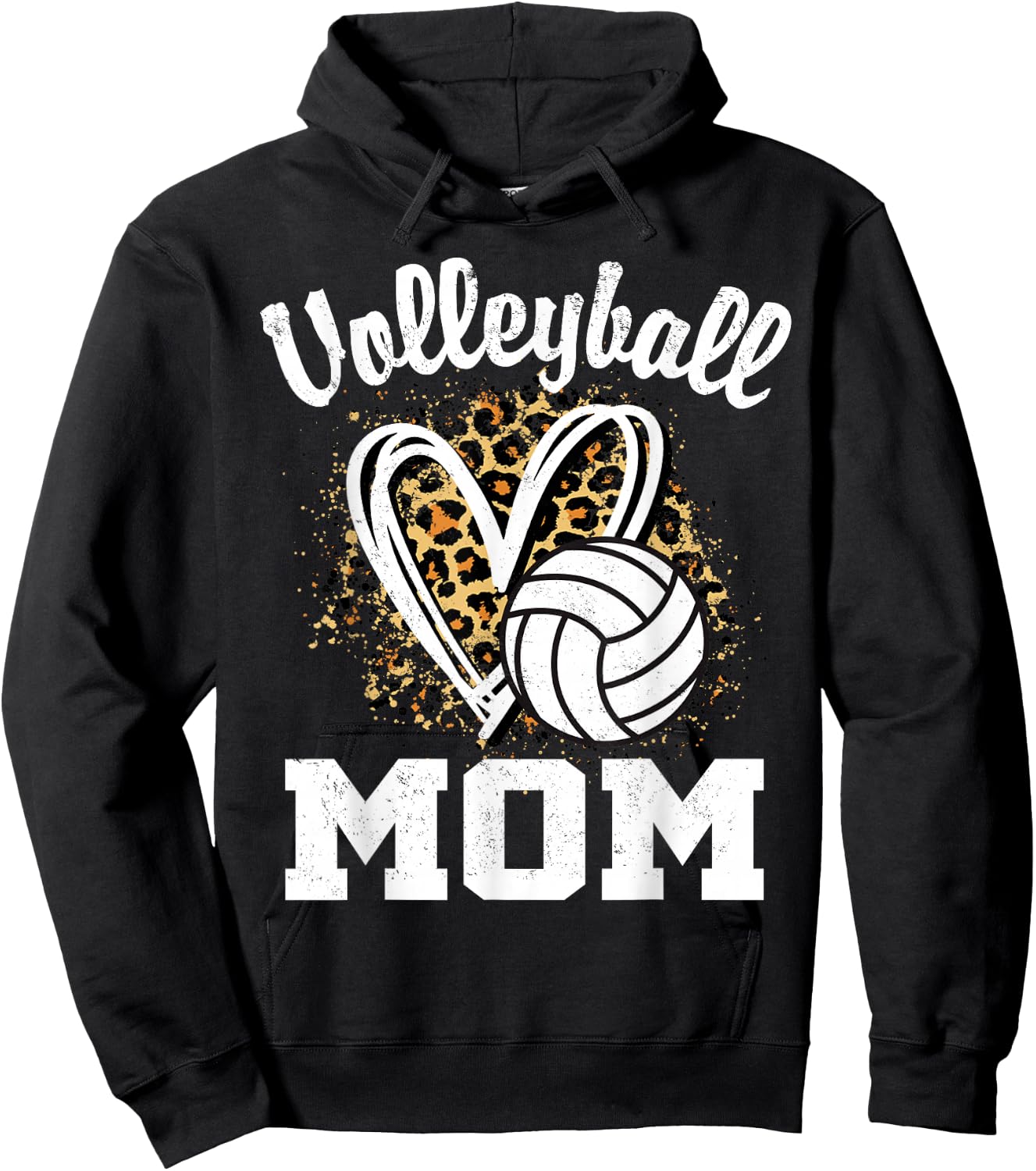Volleyball Mom Leopard Heart Hoodie - Hoodie | Black