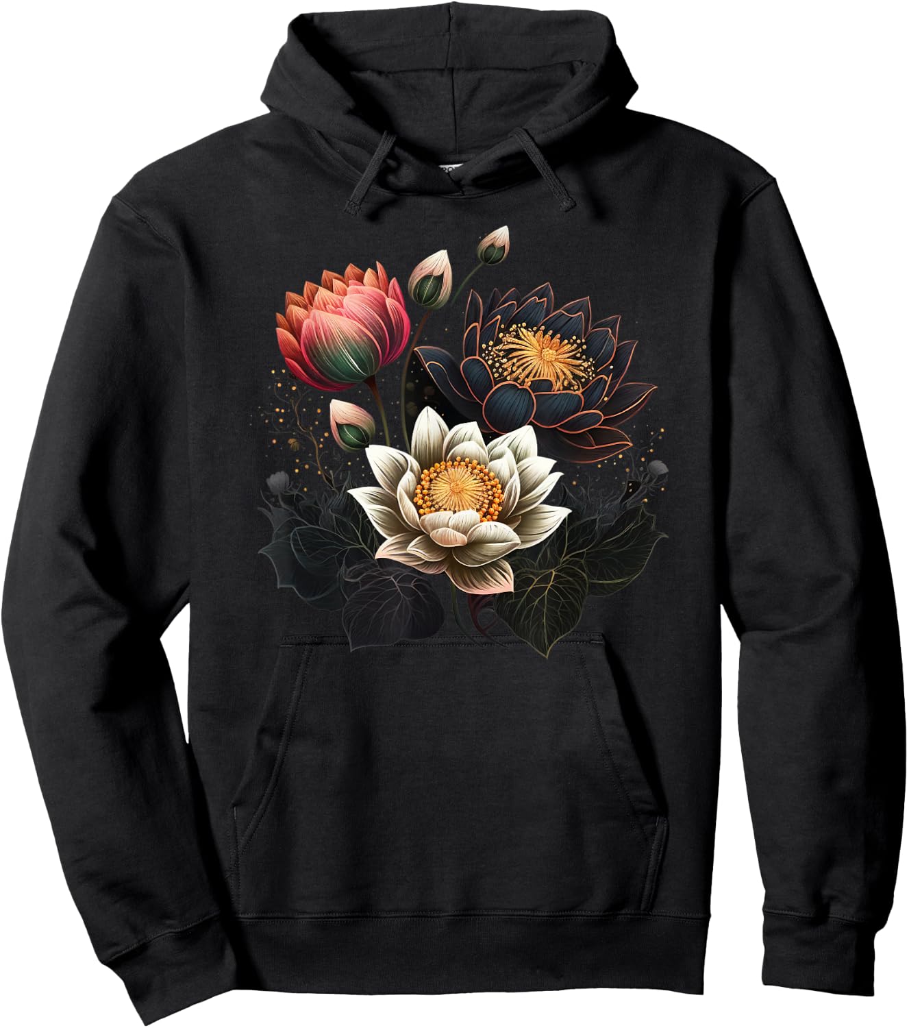 Lotus flowers Buddhism spiritual symbol yoga namaste blossom Hoodie - Hoodie | Black