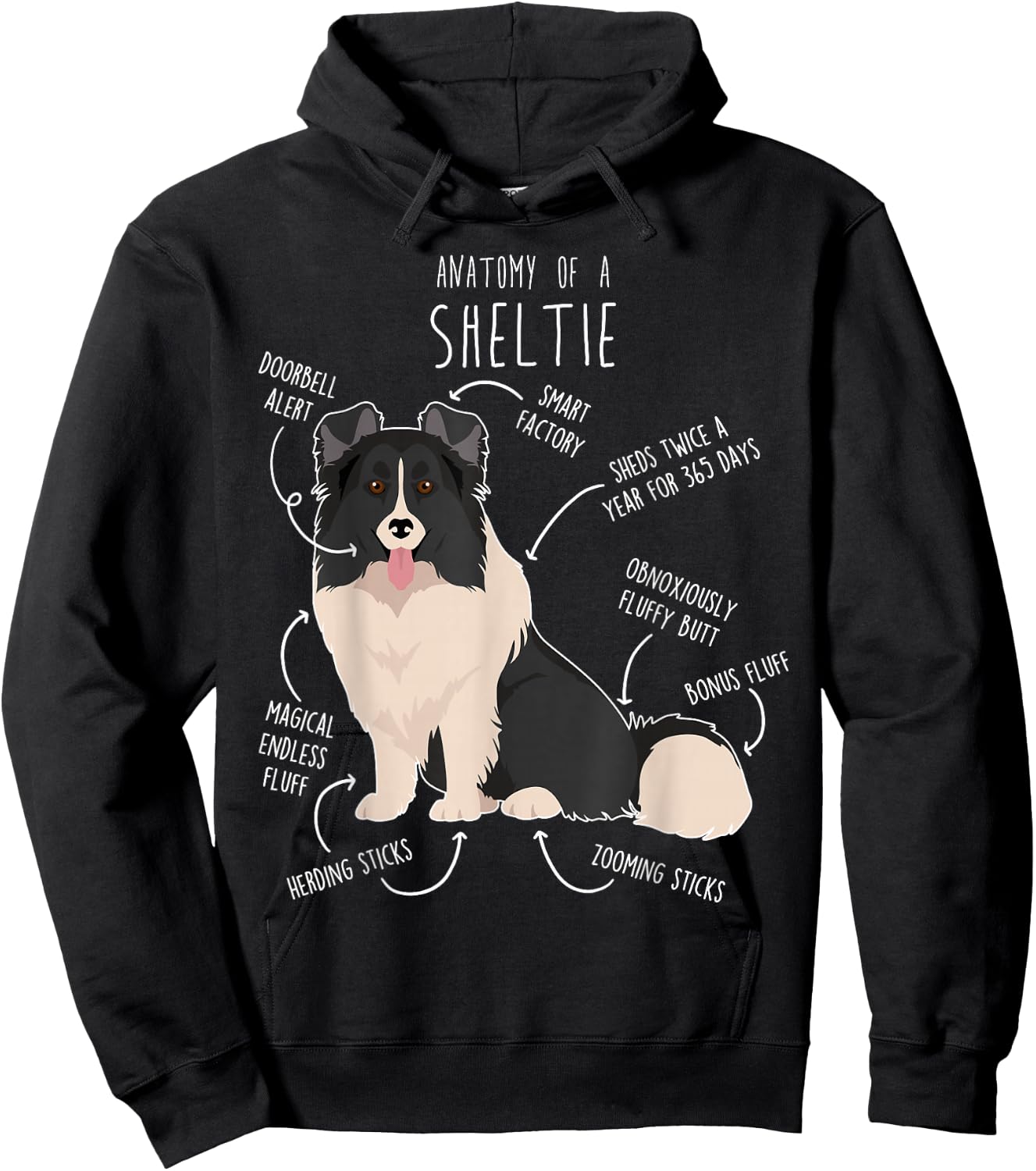 Bi Black Sheltie Shetland Sheepdog Anatomy, Funny Cute Pet Men Women Girls Kids Hoodie - Hoodie | Black