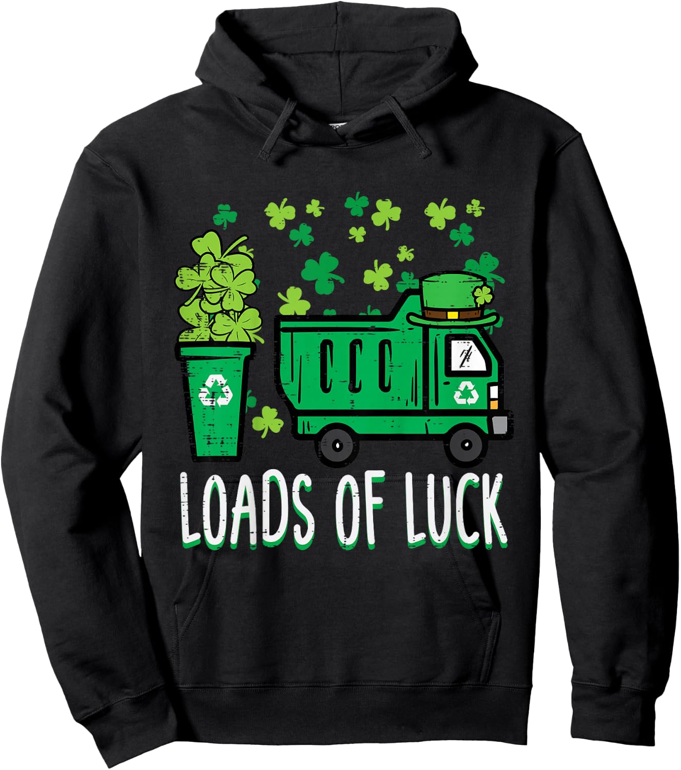 Kids St Patricks Day Garbage Truck Load Of Luck Toddler Boys Hoodie - Hoodie | Black