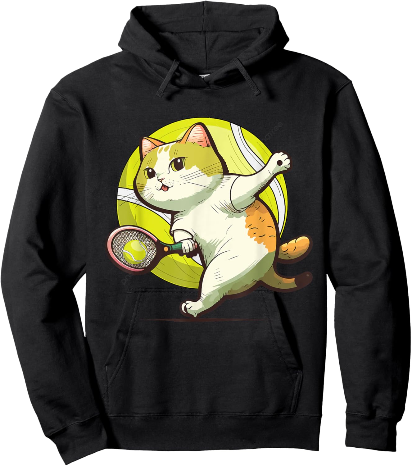 Funny Tennis Racket Cat Playing Tennis Women Kids Hoodie - Hoodie | Black