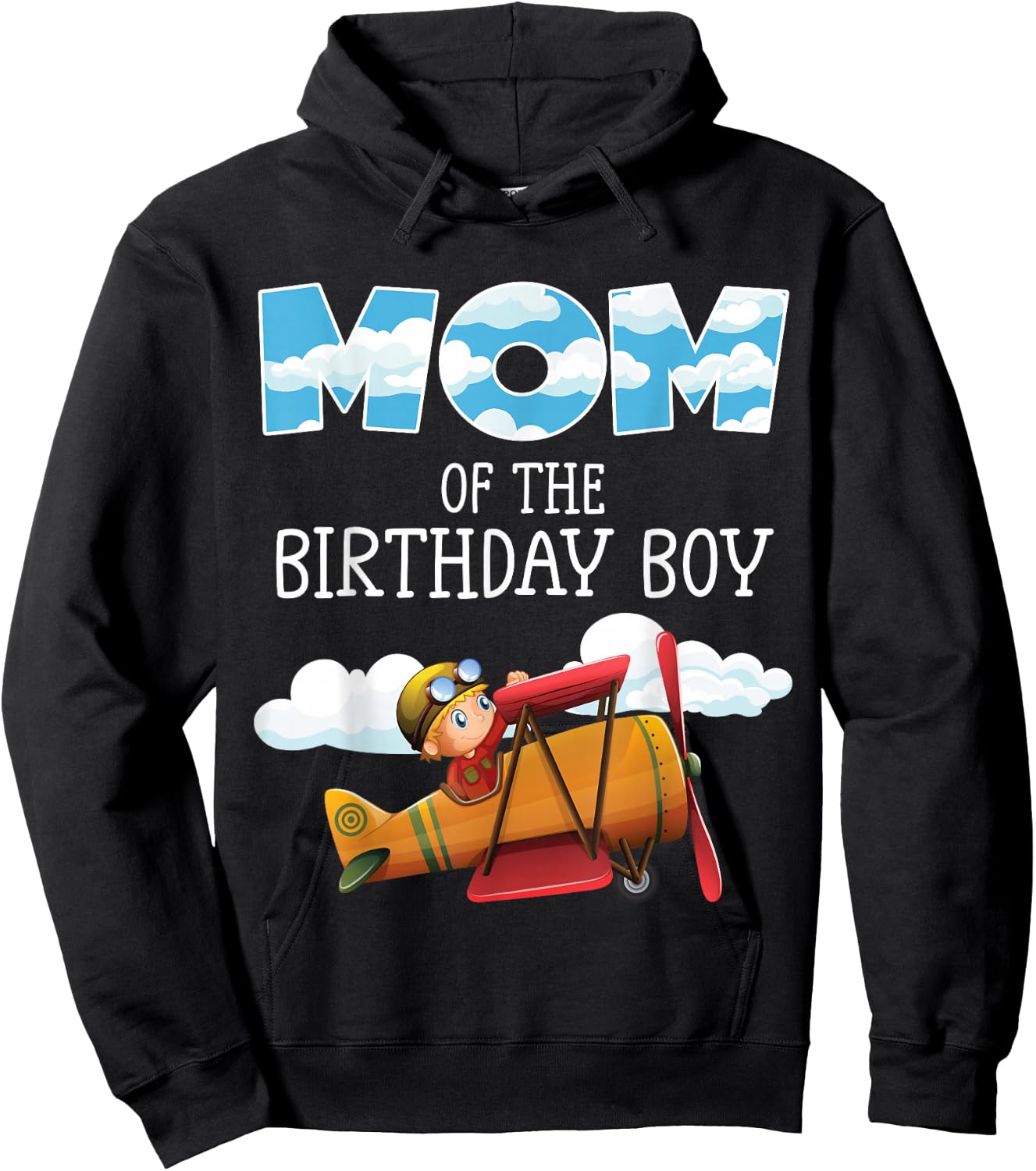 Mom of the Birthday Boy Little Pilot Family Matching Hoodie - Hoodie | Black