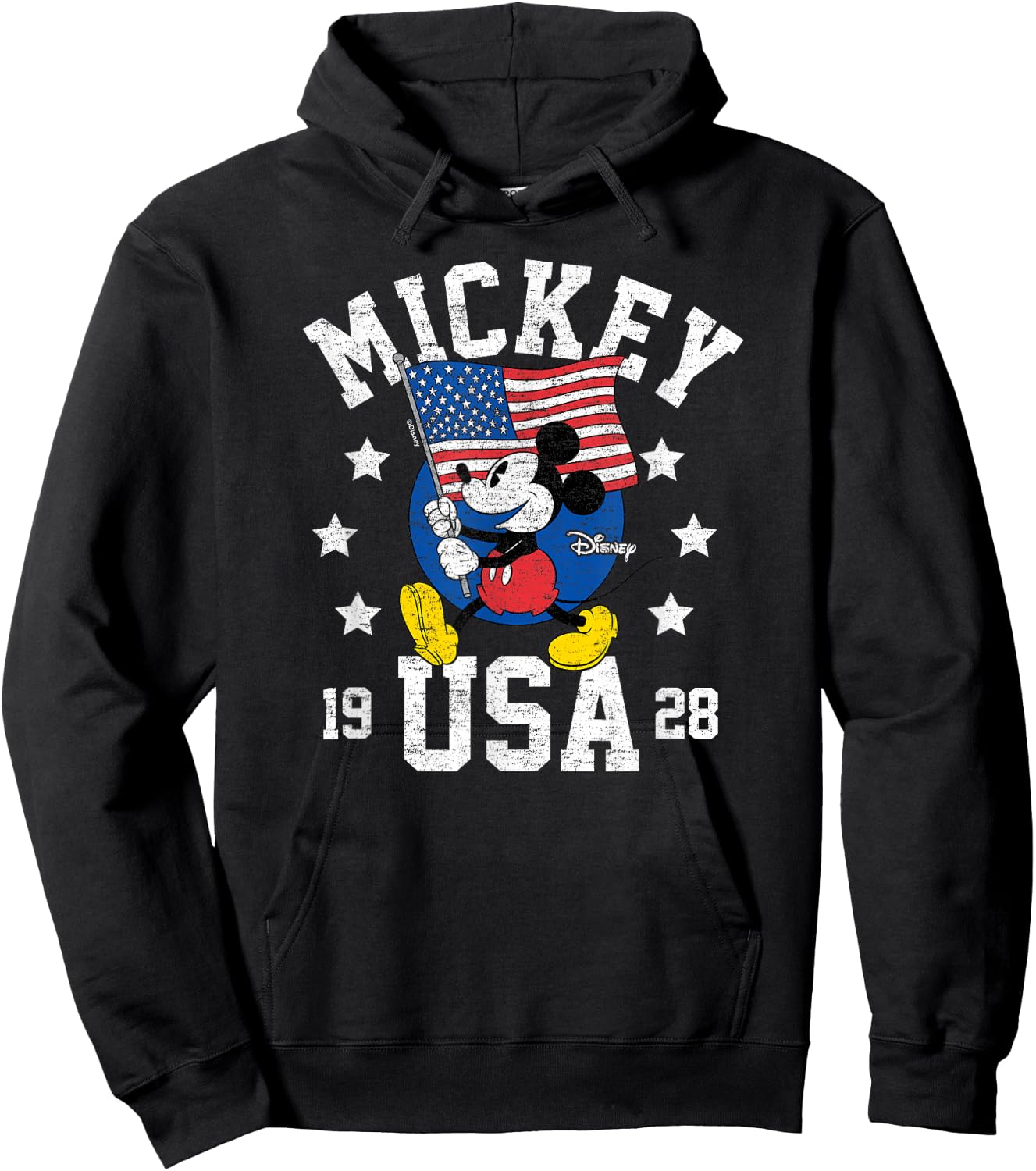 Mickey Mouse - Waving Flag USA with Stars Hoodie - Hoodie | Black