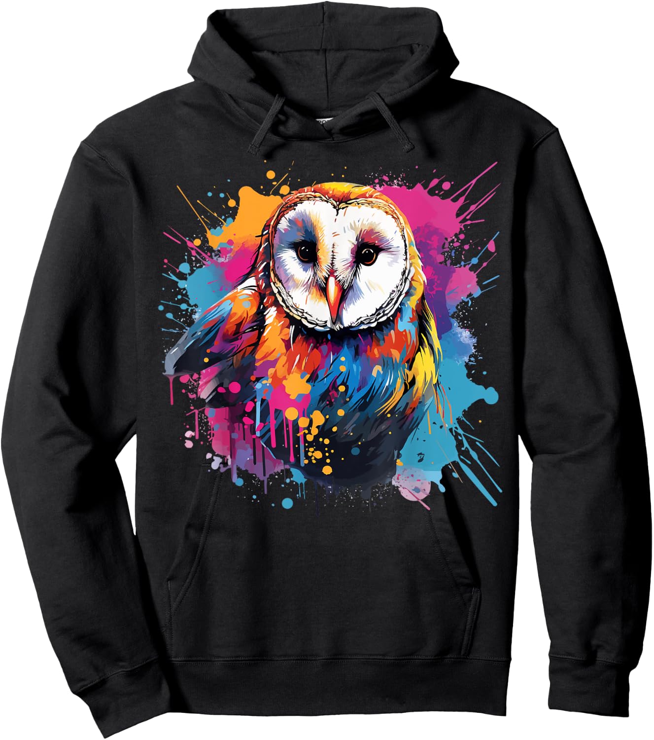 Splash Art Owls Lover Colorful Barn Owl Hoodie - Hoodie | Black