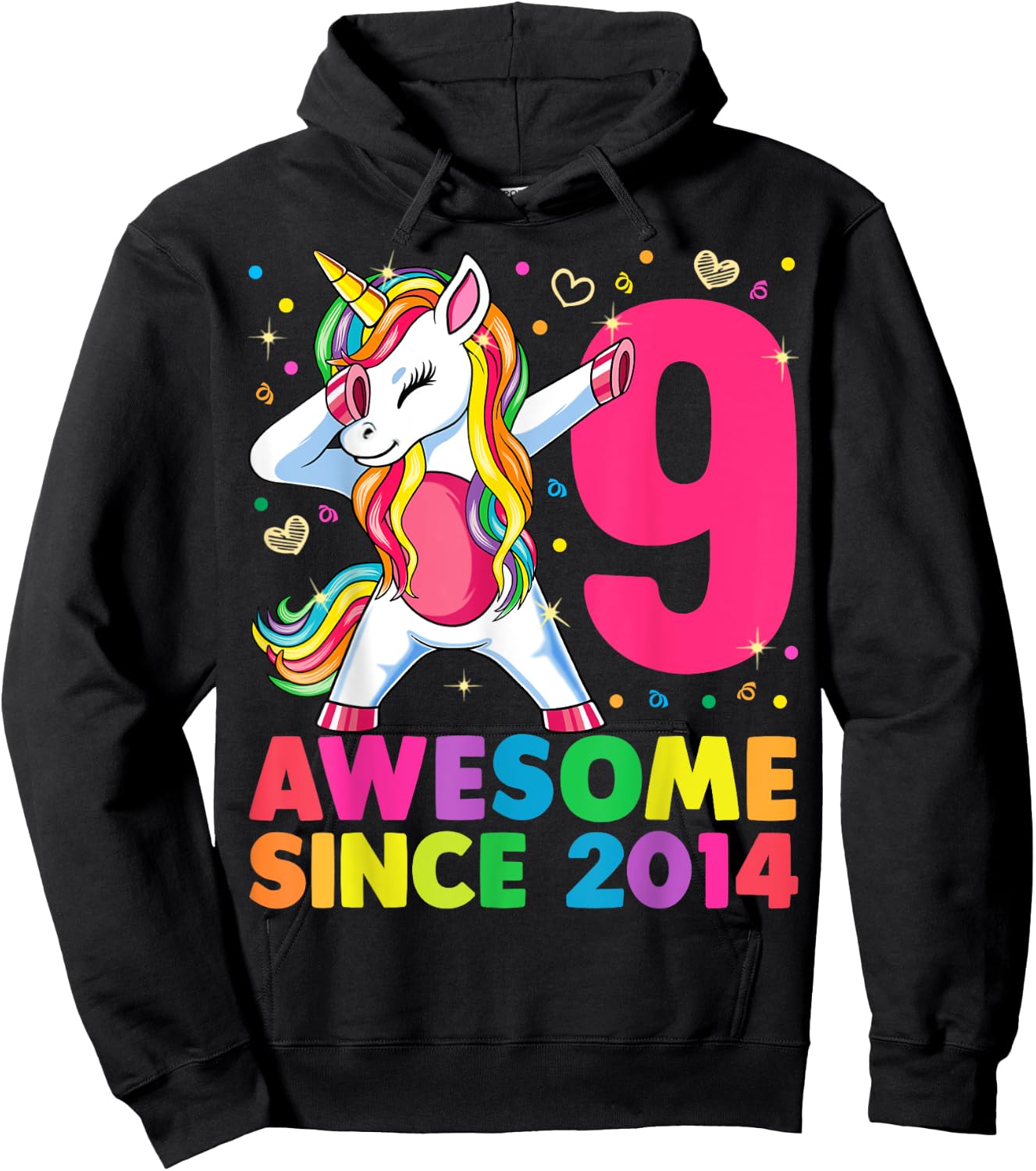 9 Years Old Unicorn Dabbing 9th Birthday Girl Unicorn Party Hoodie - Hoodie | Black