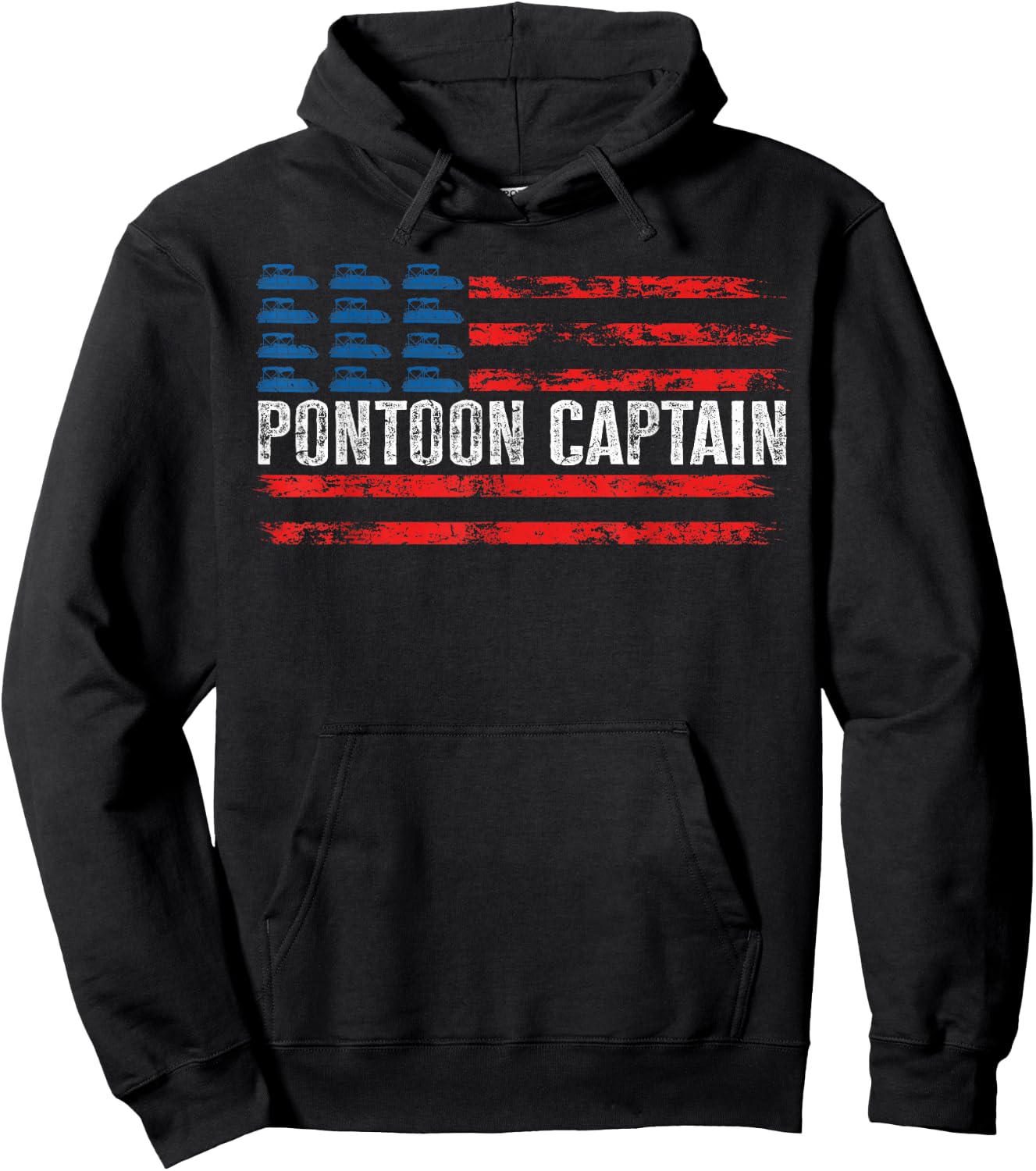 American Flag Boating Clothing Men's Black Pontoon Boat Captain 4th of July Hoodie - Hoodie | Black