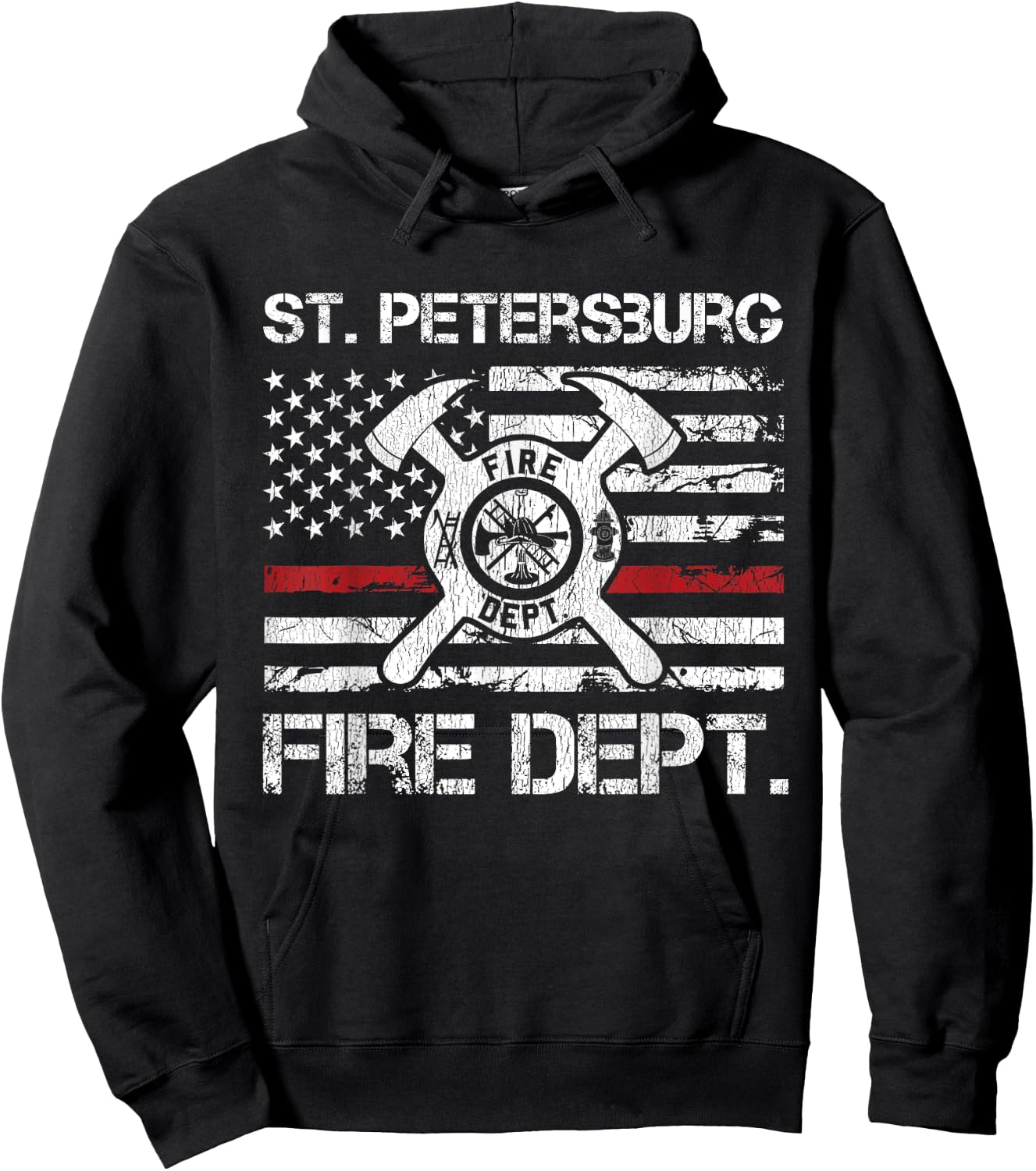 St Petersburg Florida Fire Department Thin Red Line Fireman Hoodie - Hoodie | Black