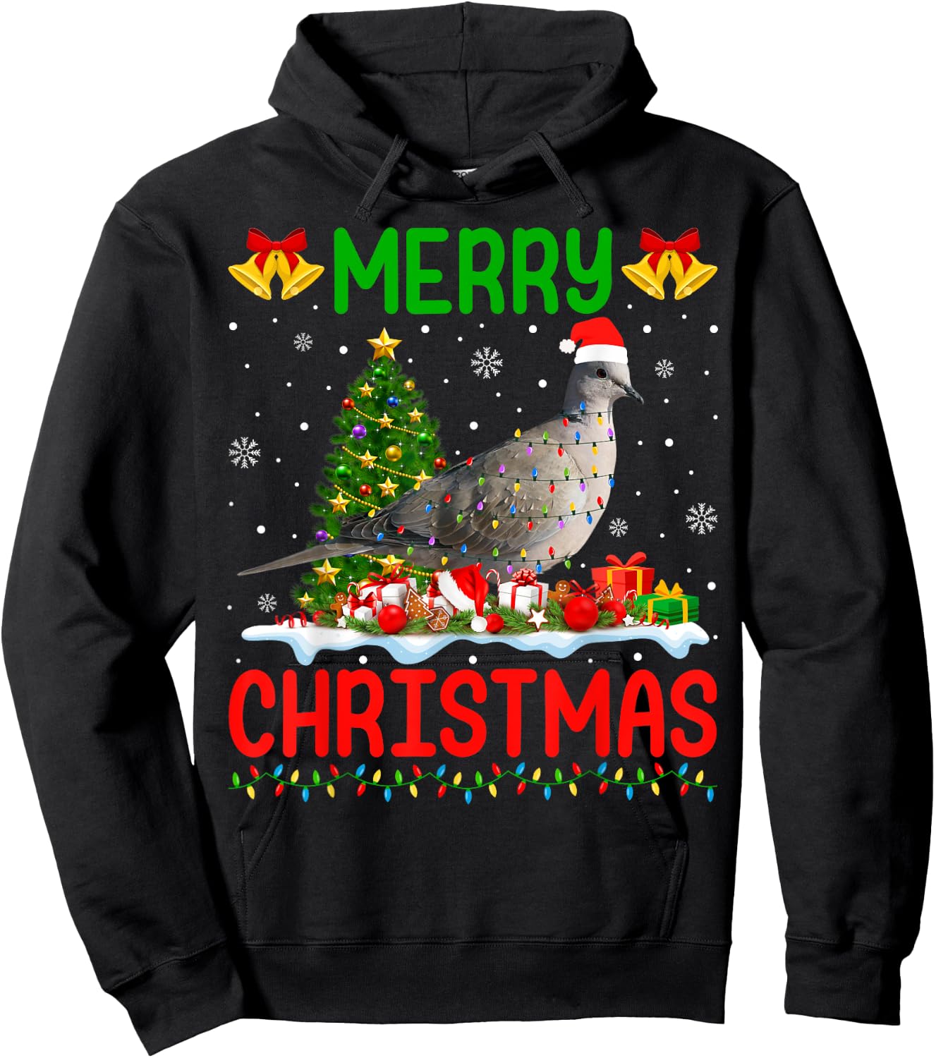 Xmas Dove Bird Lighting Santa Merry Christmas Mourning Dove Hoodie - Hoodie | Black
