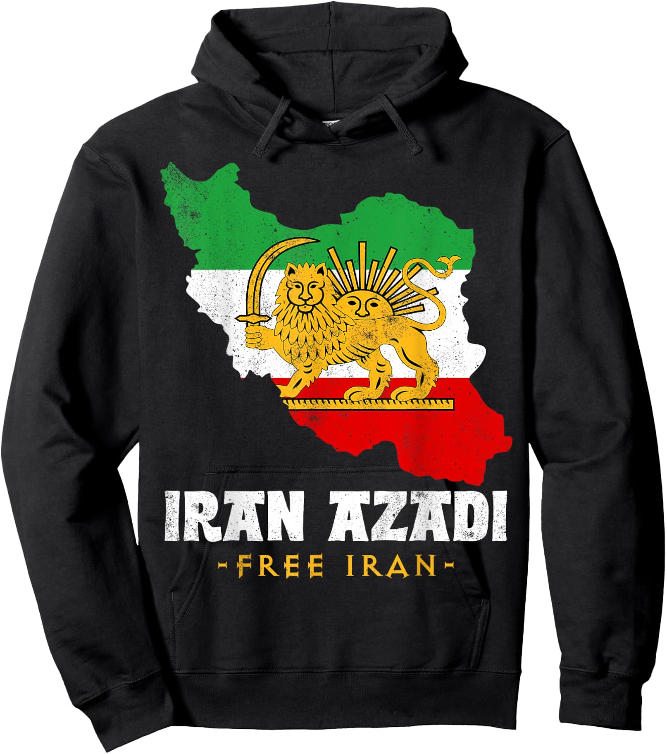 IRAN AZADI Iran Flag Map Lion Sun Sword Free Iran Revolution Hoodie - Hoodie | Black