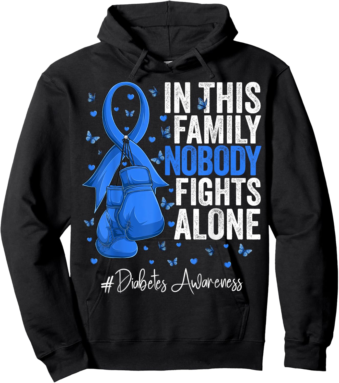 Blue Ribbon Survivor Fighter Diabetes Awareness Hoodie - Hoodie | Black