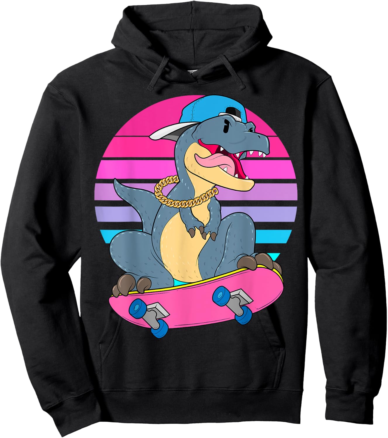 Skateboarding Dinosaur T-Rex Dino RAD Skateboard 80s Skater Hoodie - Hoodie | Black