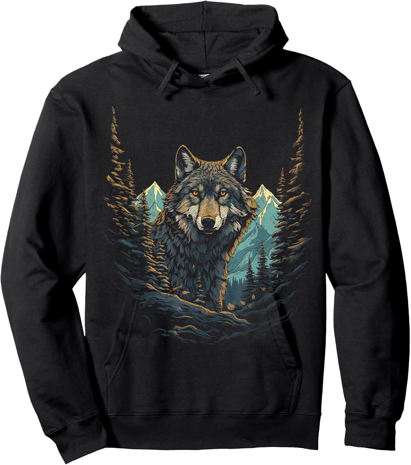 Wolf in Mountains, Forest Nature Art Women, Men Hoodie - Hoodie | Black