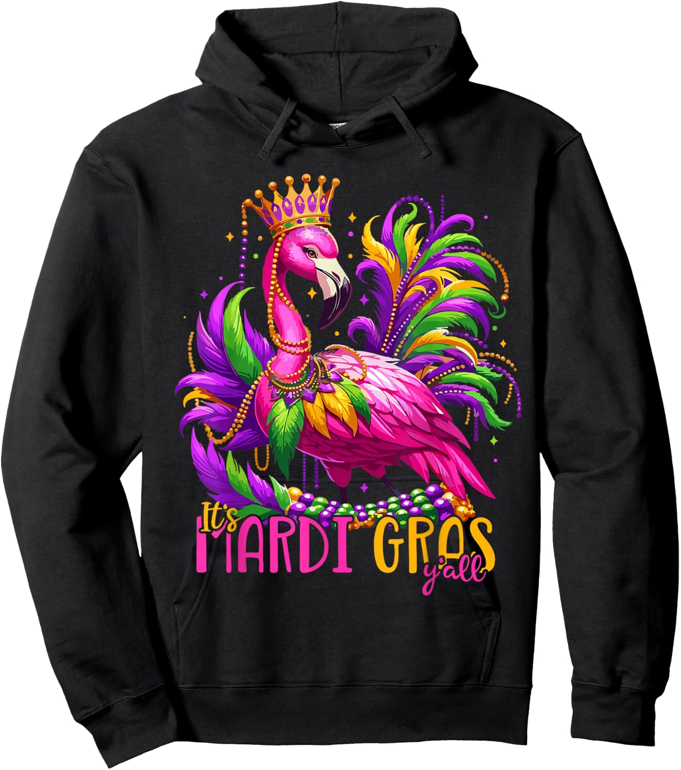 Its Mardi Gras Y'all Flamingo Costume Girls Women Mardi Gras Hoodie - Hoodie | Black