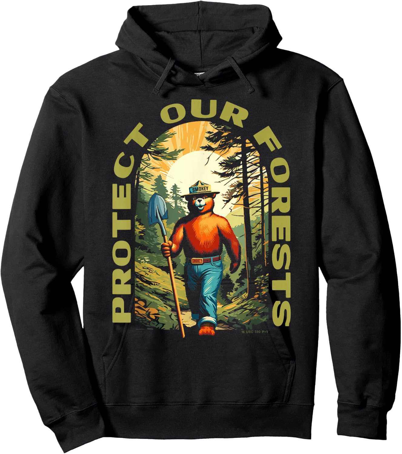 Hiking Smokey Bear Protect Our Forests Vintage Hoodie - Hoodie | Black