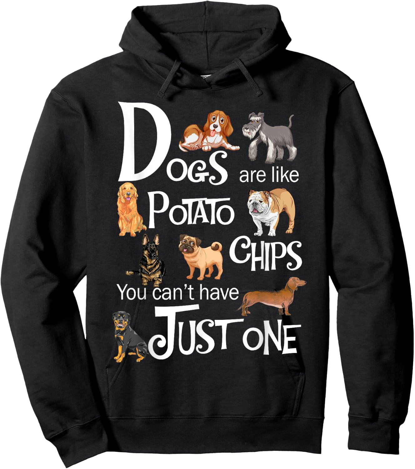 Funny Dogs Are Like Potato Chips Shirt - Women's Black Cartoon Dog - Small - Short Sleeve - - Regular Fit - Imported Hoodie - Hoodie | Black