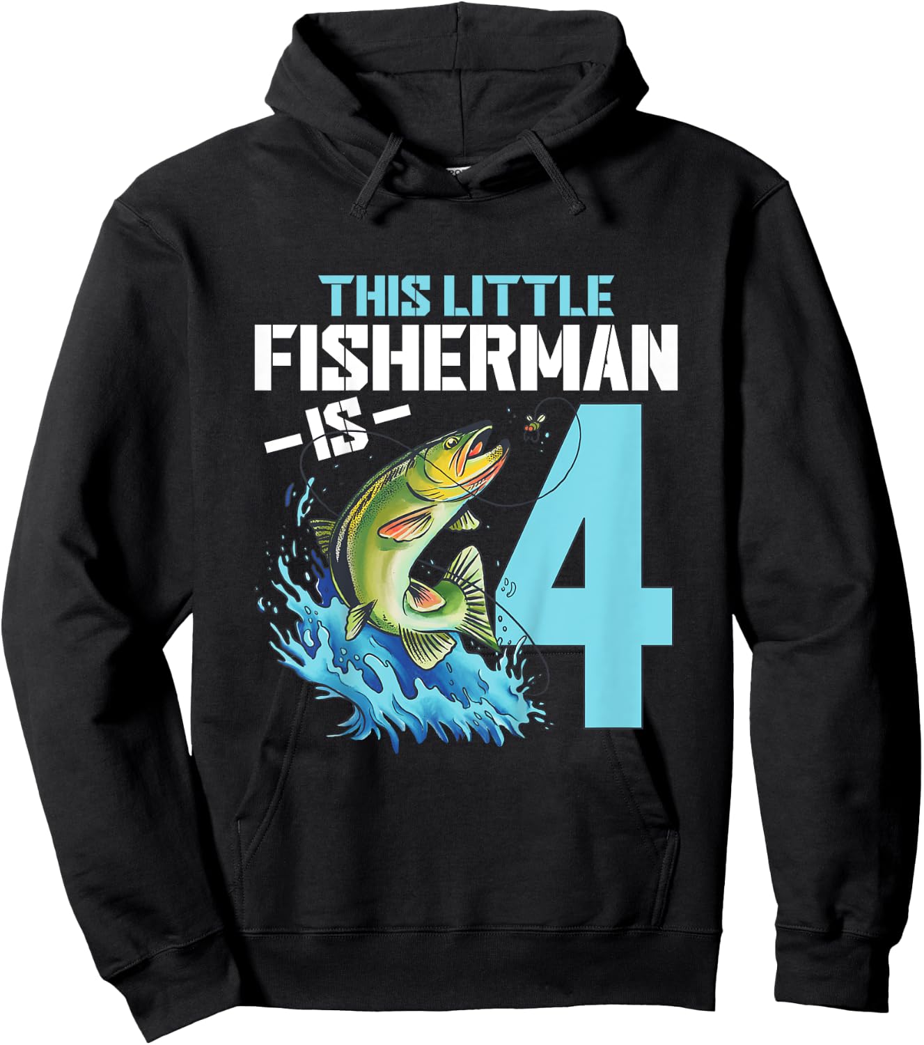 Kids Fishing Birthday Shirt 4 Year Old Boy Fisher 4th Bday Kids Hoodie - Hoodie | Black