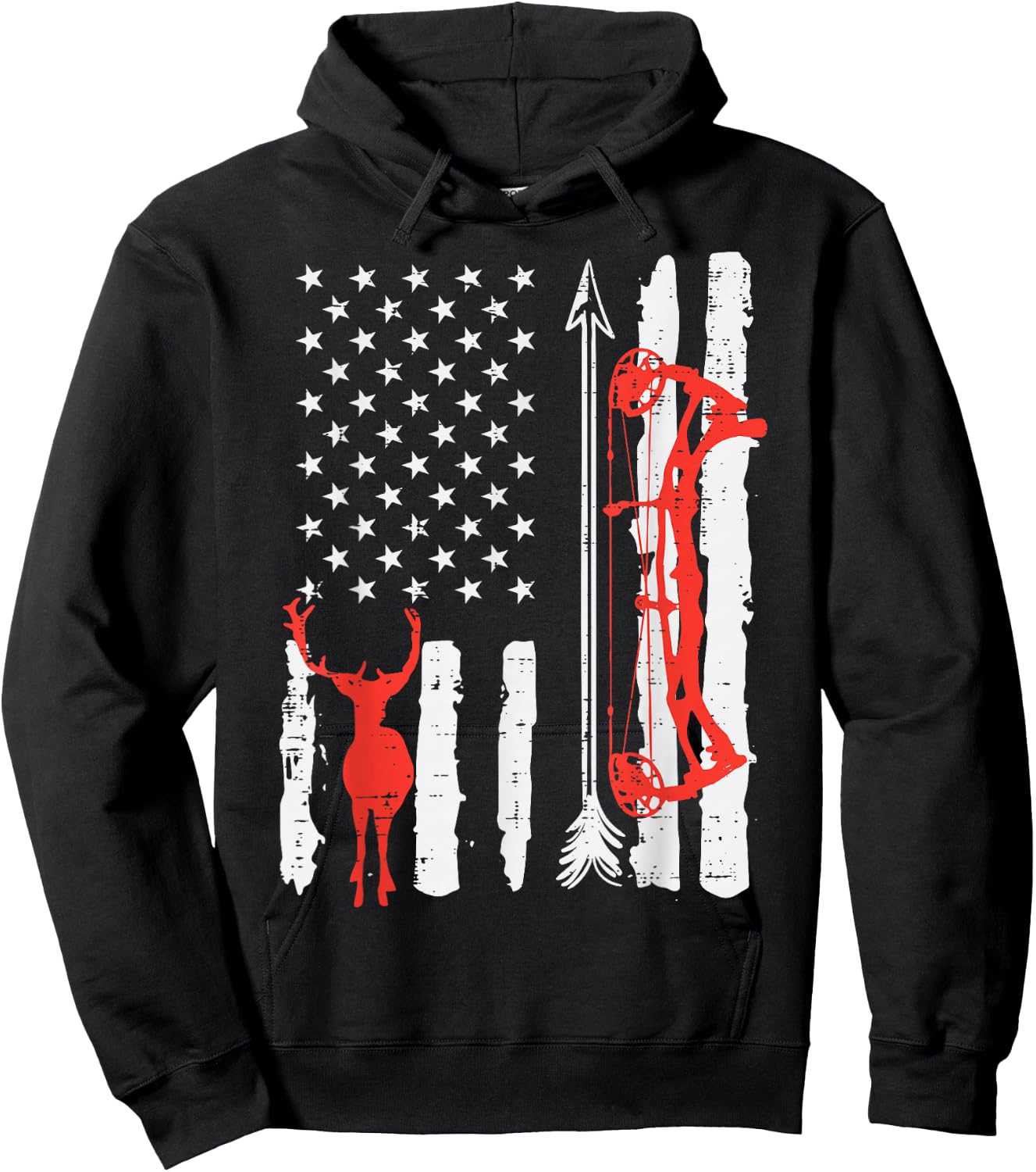 US Flag Deer Bow Hunting Patriotic Archer Hunter Men Women Hoodie - Hoodie | Black