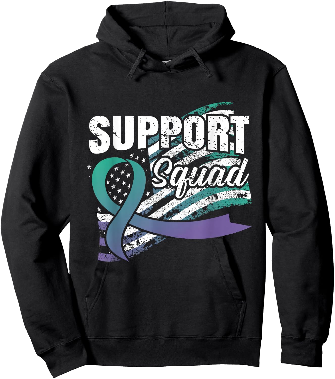 Anal Cancer Support Squad USA Flag Awareness Ribbon Hoodie - Hoodie | Black