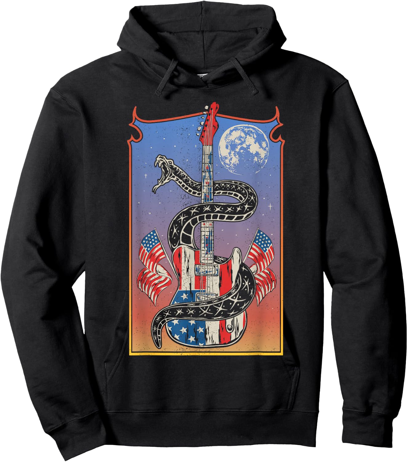American Flag Guitar 4th of July Guitarist USA Country Music Hoodie - Hoodie | Black