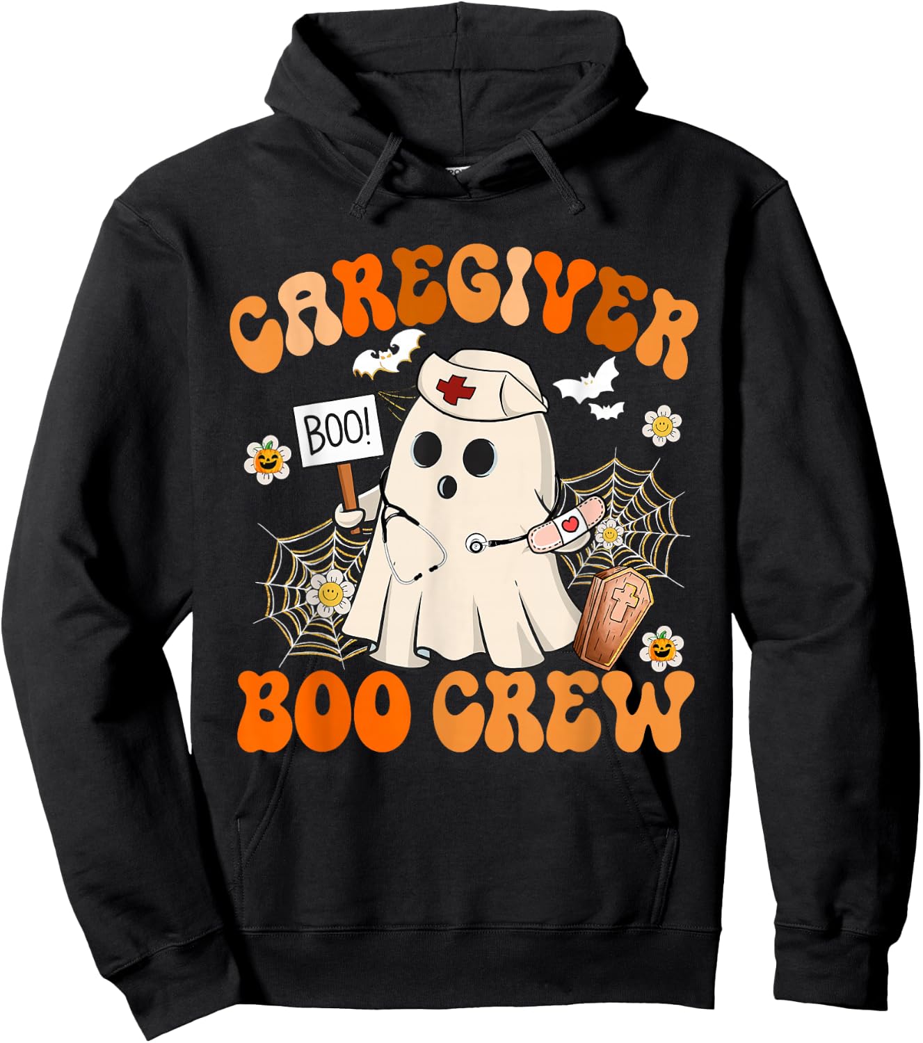 Caregiver Boo Crew Funny Ghost Halloween Costumes Hoodie - Hoodie | Black