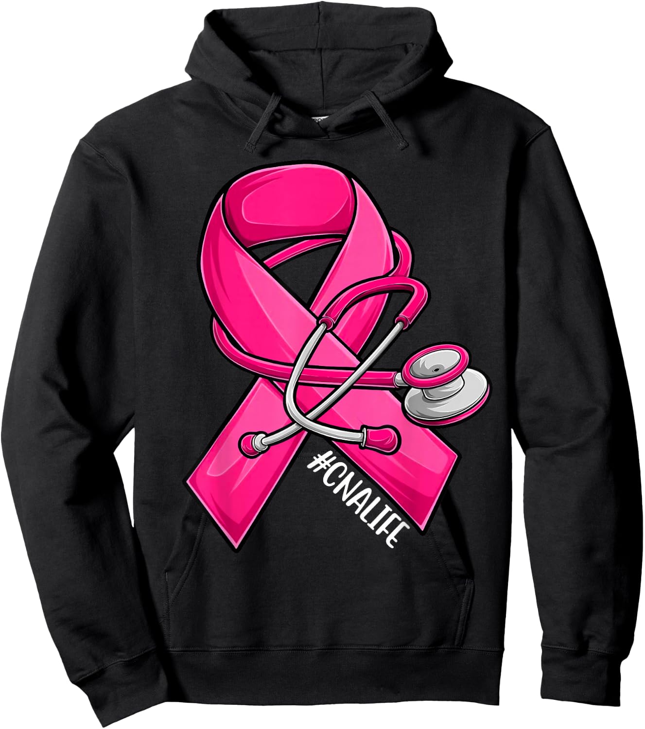 Pink Ribbon Stethoscope CNA Life Breast Cancer Awareness Hoodie - Hoodie | Black