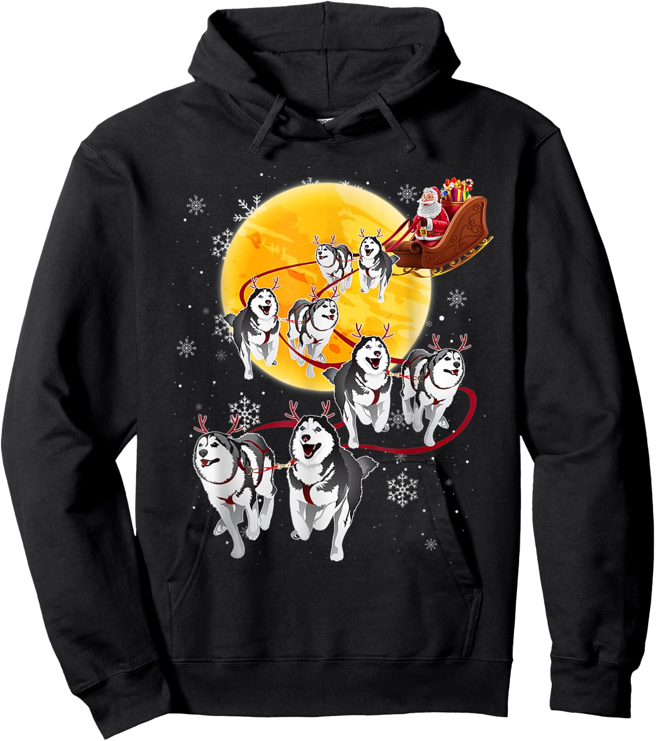 Santa Ride Sleigh Siberian Husky Christmas Dog Lover Hoodie - Hoodie | Black