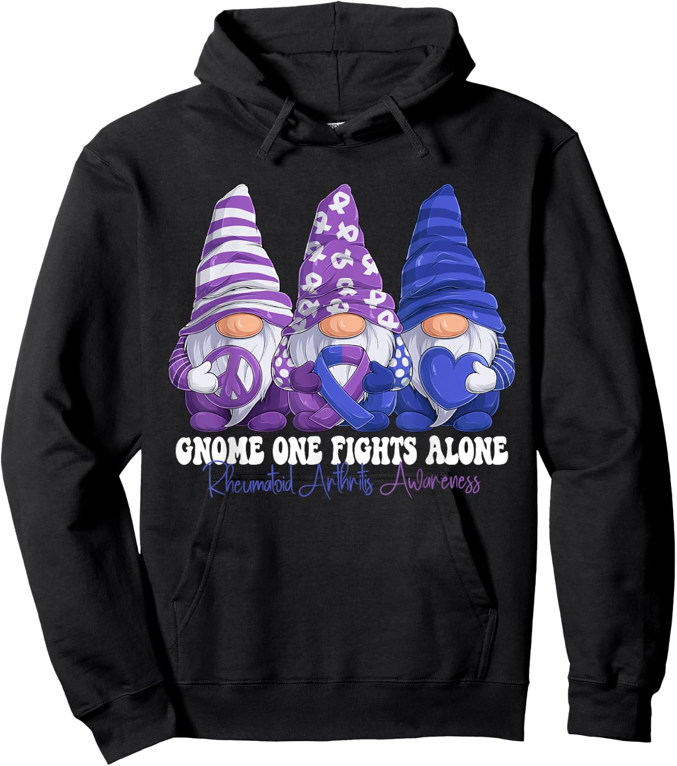 Funny Gnomies Rheumatoid Arthritis Awareness Month Ribbon Hoodie - Hoodie | Black