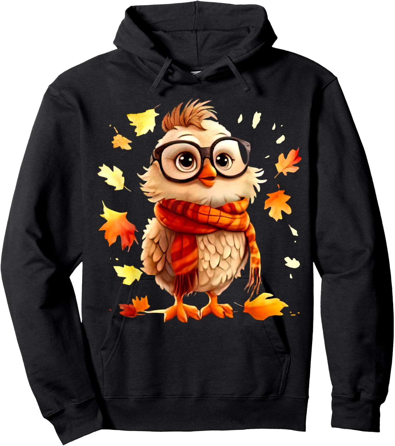 Cute Chick Fall Leaves Chicken Farm Animal Autumn Hoodie - Hoodie | Black