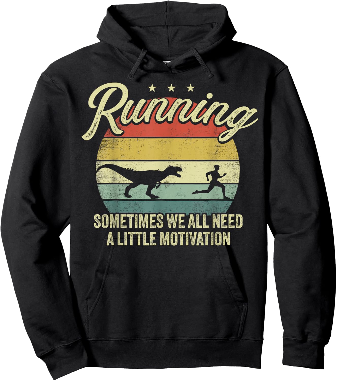 Retro Running Motivation Raptor Chase Funny Dinosaur Hoodie - Hoodie | Black