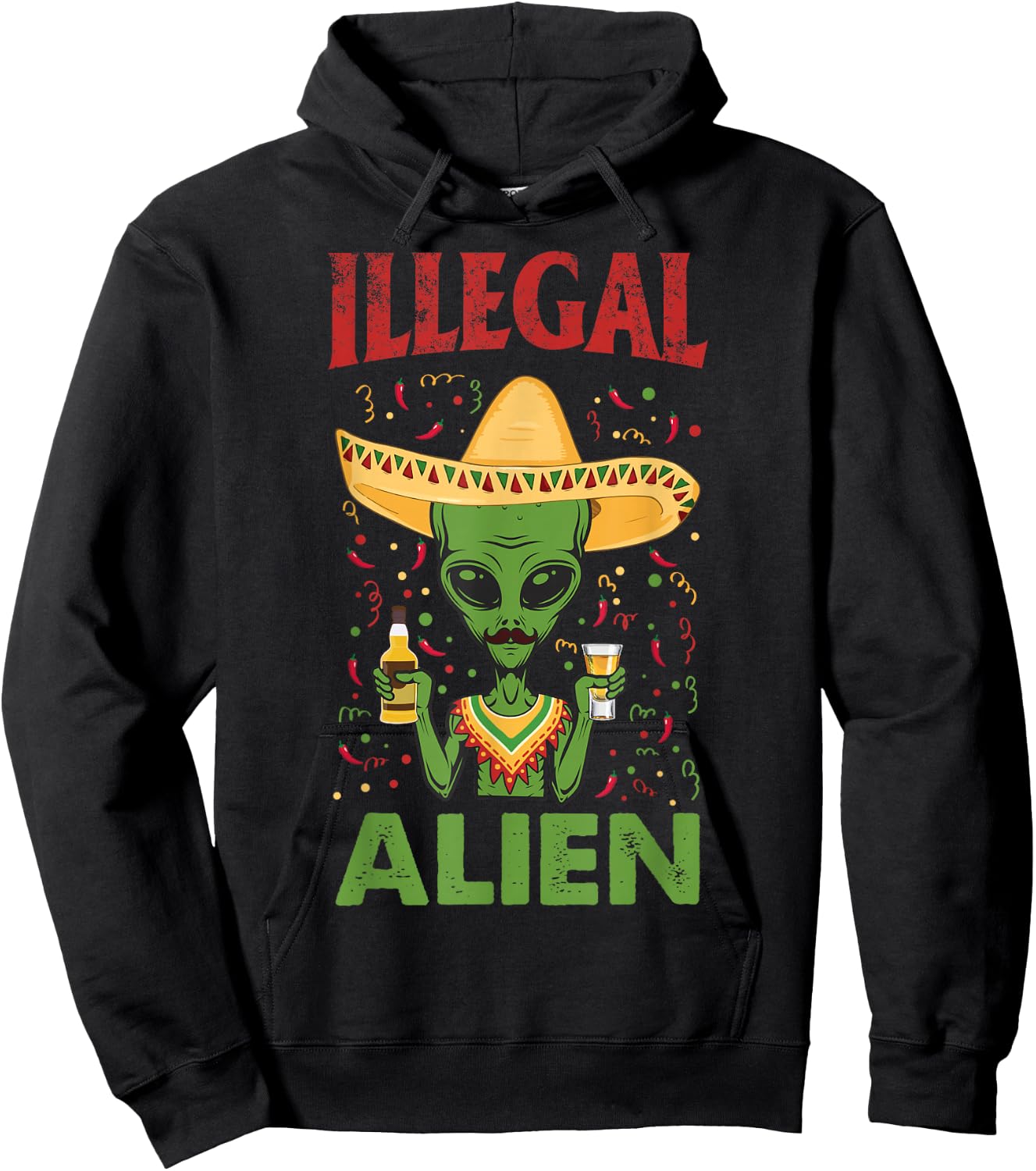 Funny Cinco De Mayo Illegal Alien Drinking Hoodie - Hoodie | Black