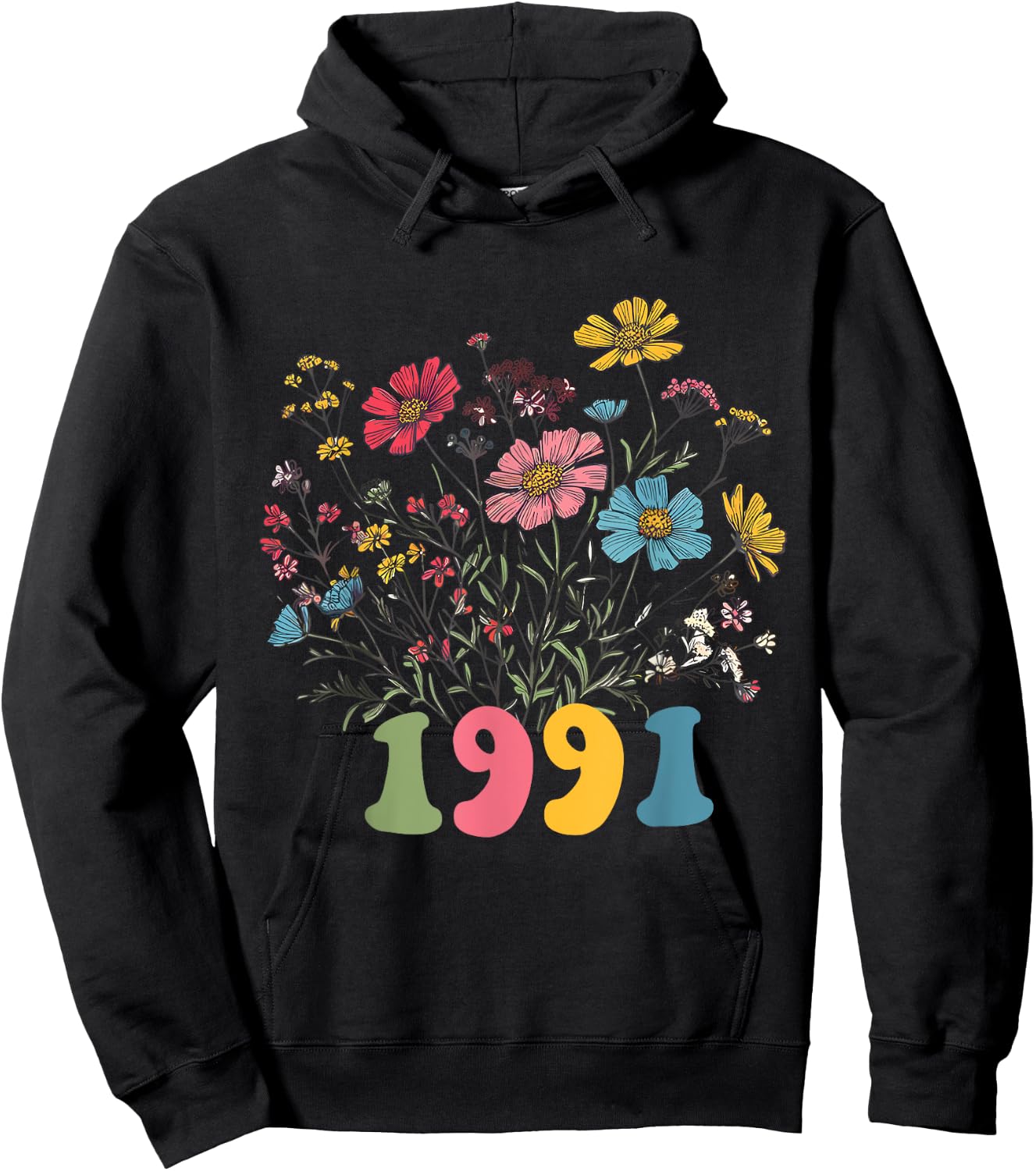 Wildflower Born 1991, 34th Birthday 1991 birthday Hoodie - Hoodie | Black