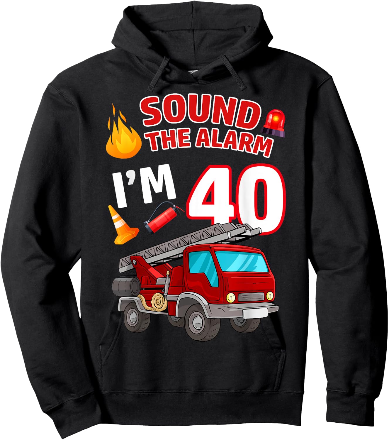 Fire Truck 40th Birthday Firefighter Fireman 40 Year Old Hoodie - Hoodie | Black