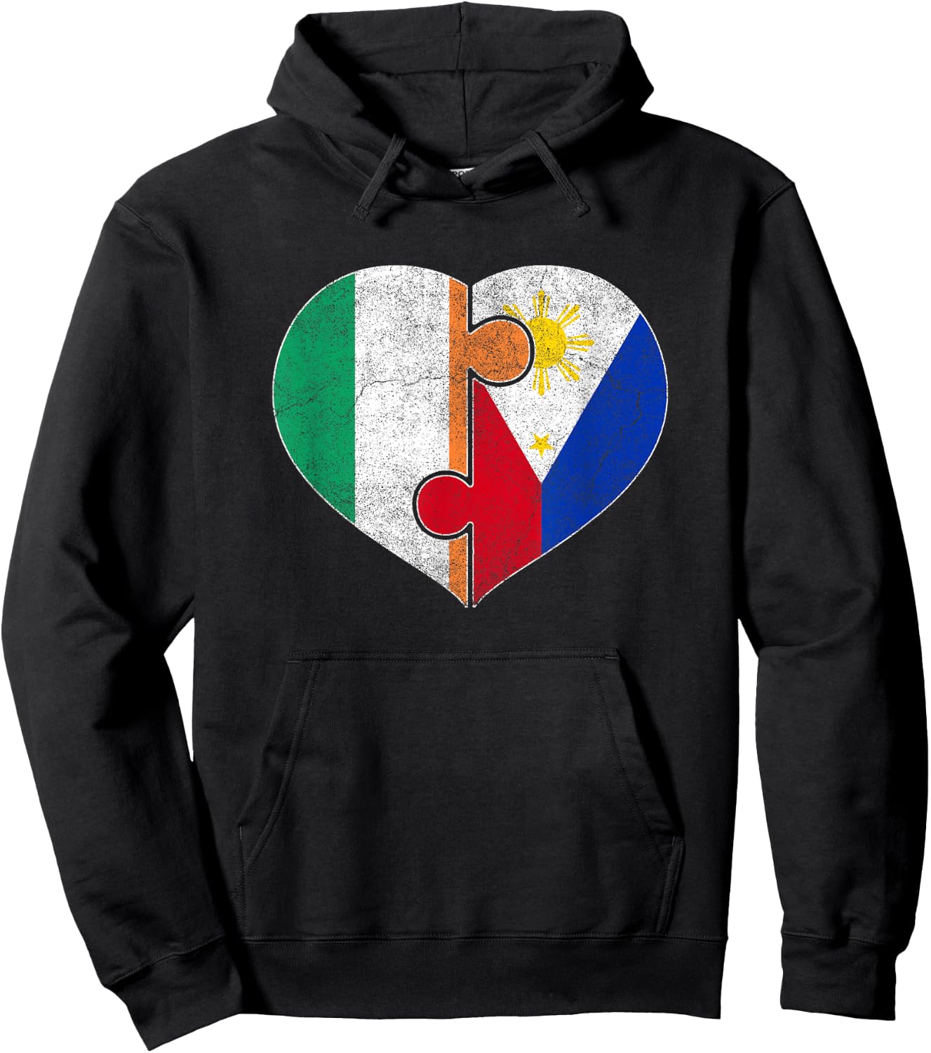 Half Irish Half Filipino Flag Heart Roots Heritage Hoodie - Hoodie | Black