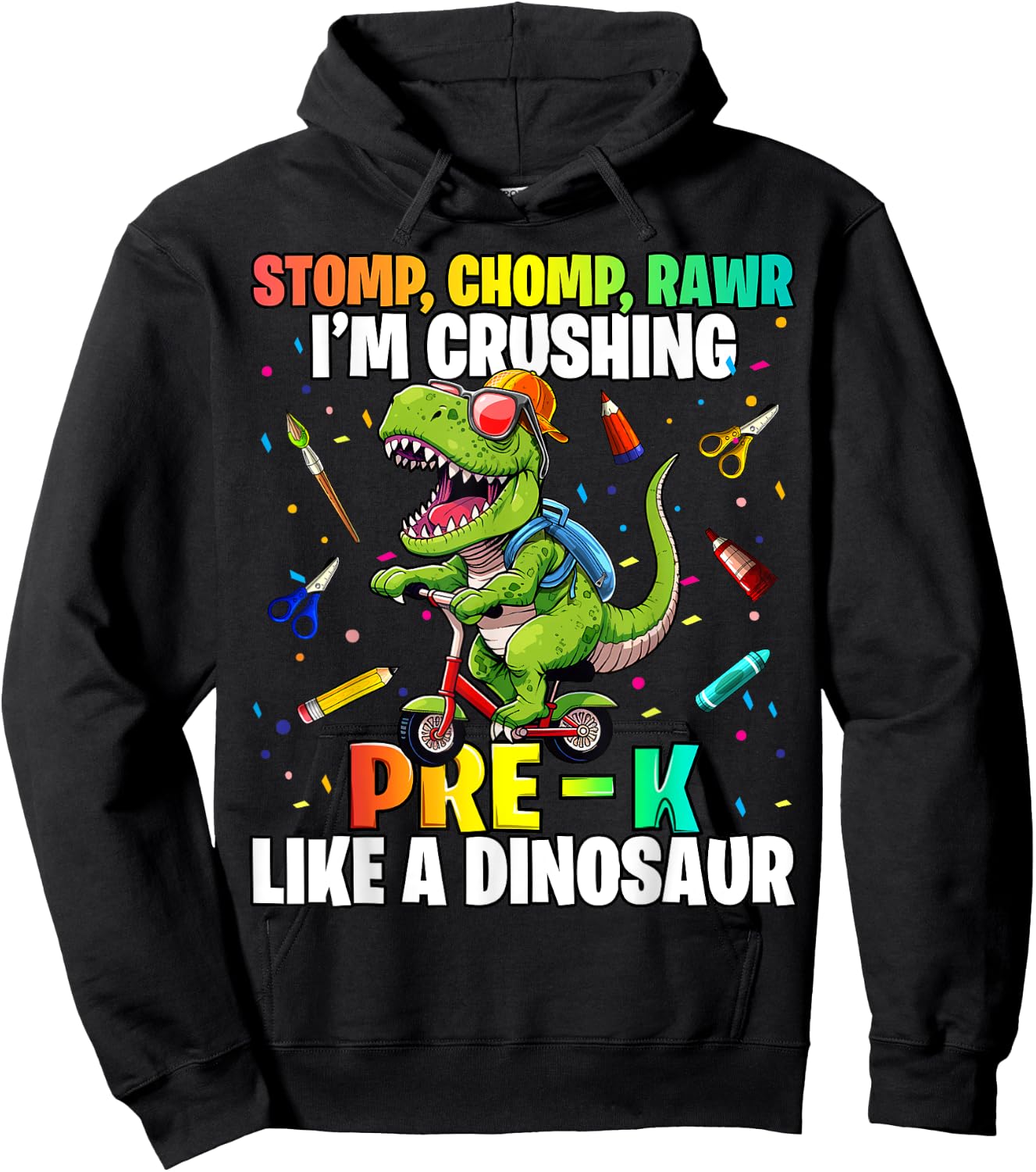 Dinosaur Pre-K Back to School First Day of School Boys Hoodie - Hoodie | Black