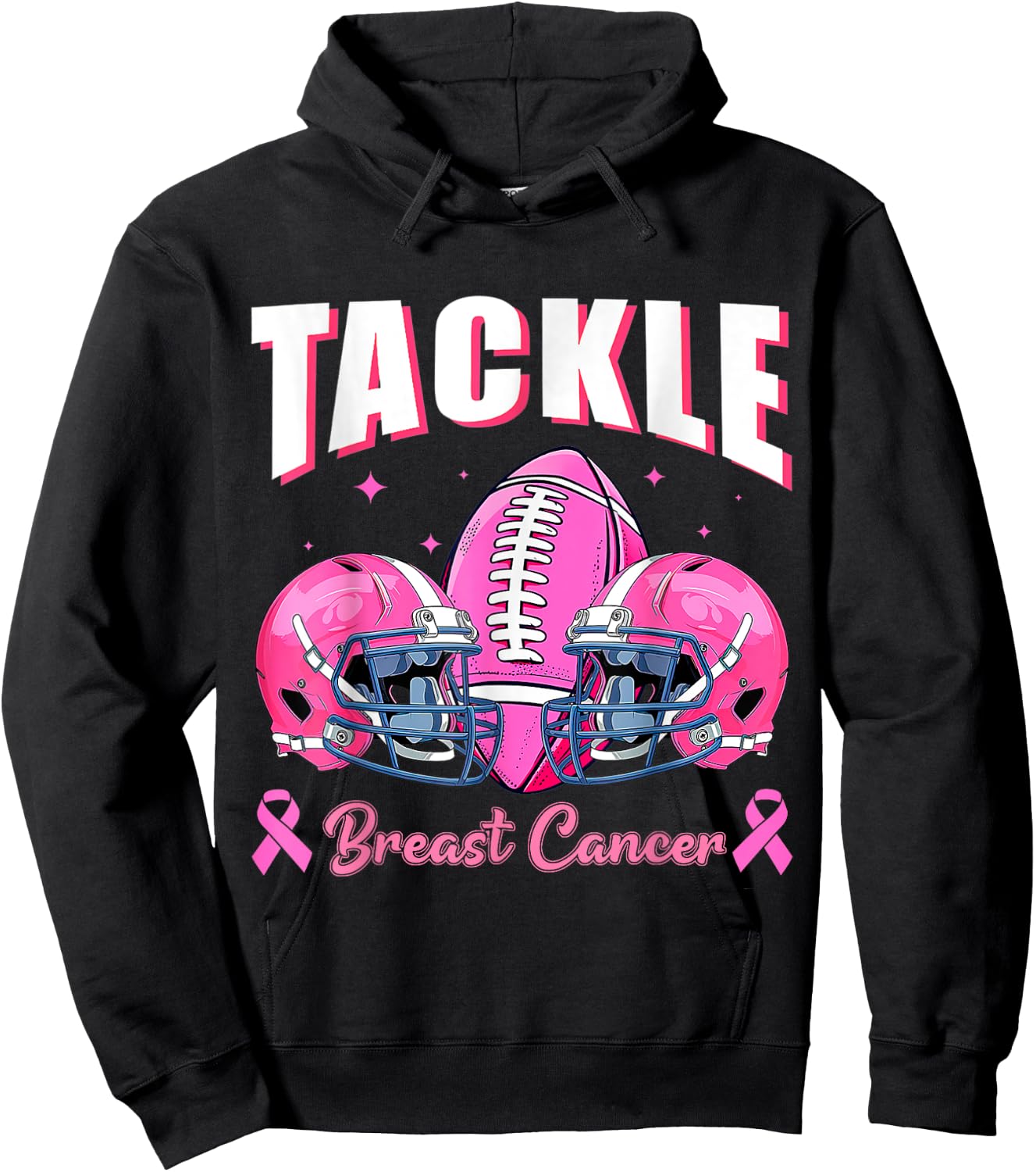 Tackle Breast Cancer Awareness Football Pink Ribbon Boys Kid Hoodie - Hoodie | Black