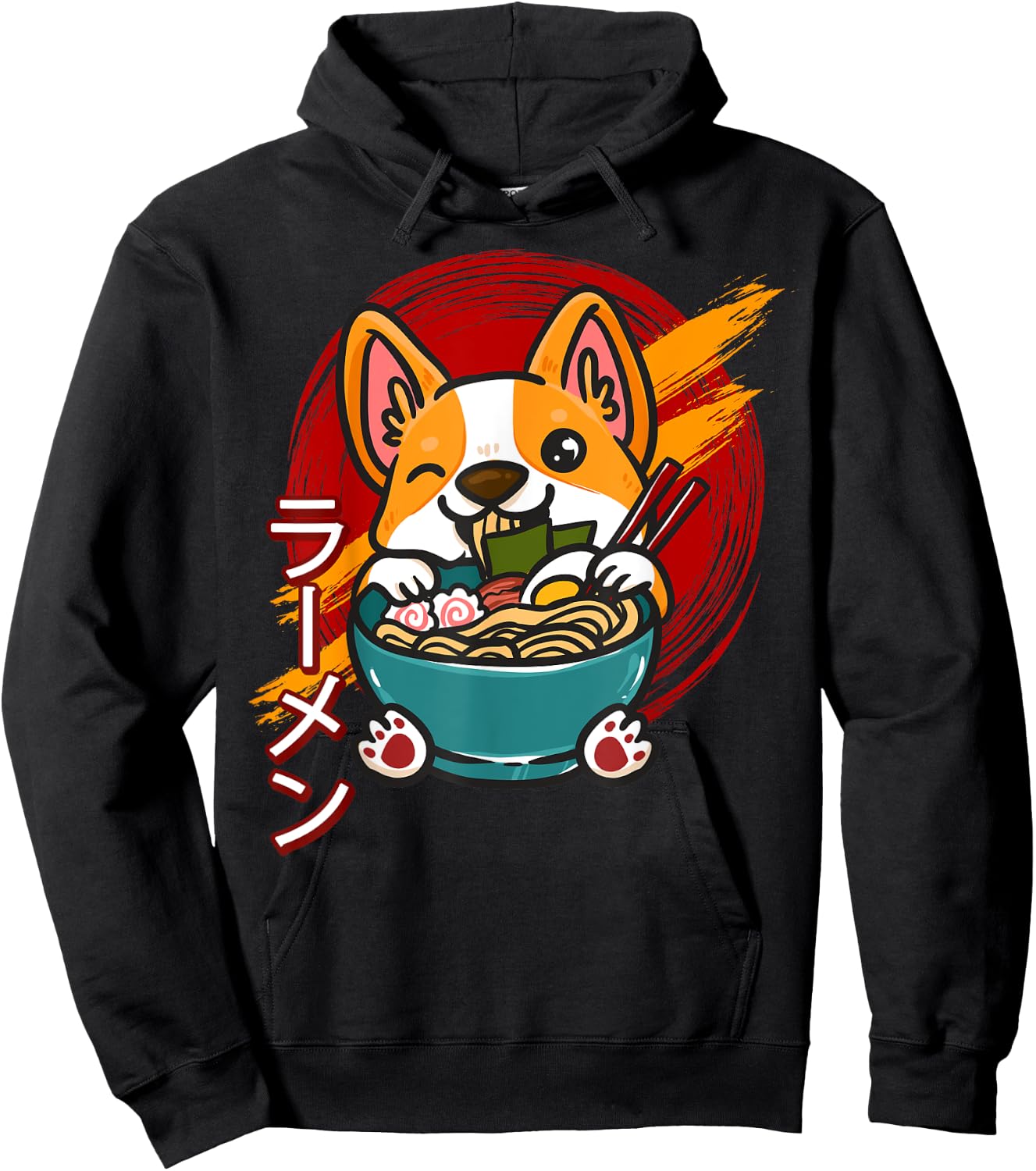 Corgi Eating Ramen Cute Kawaii Dog Japanese Noodles Japan Hoodie - Hoodie | Black