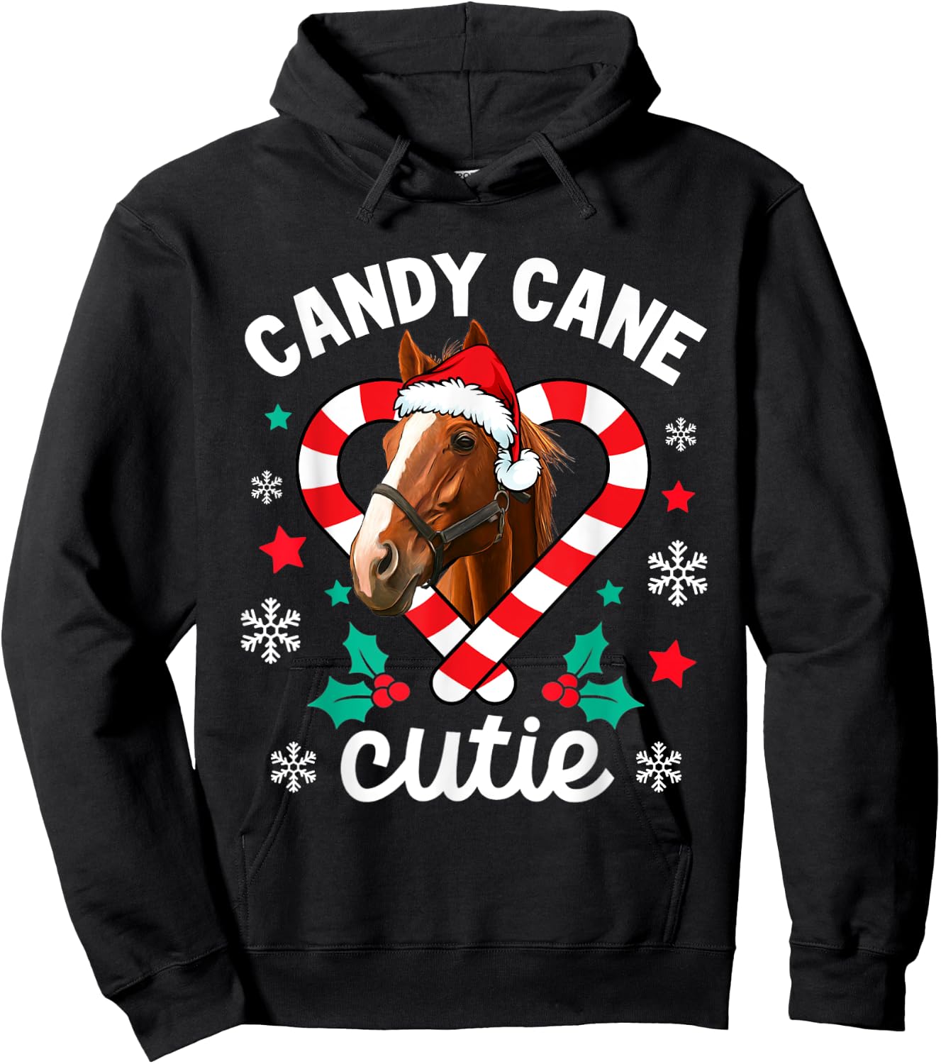 Horse Candy Cane Cutie Funny Christmas Hoodie - Hoodie | Black