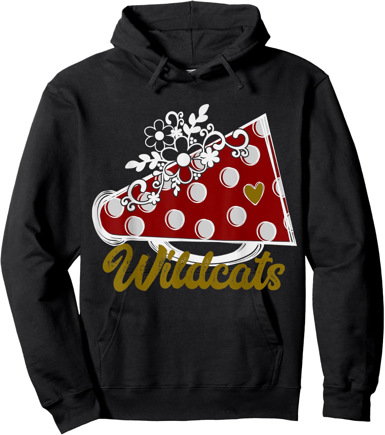 Cheer WILDCATS Shirt, Maroon Megaphone Heart Flower Accent Hoodie - Hoodie | Black