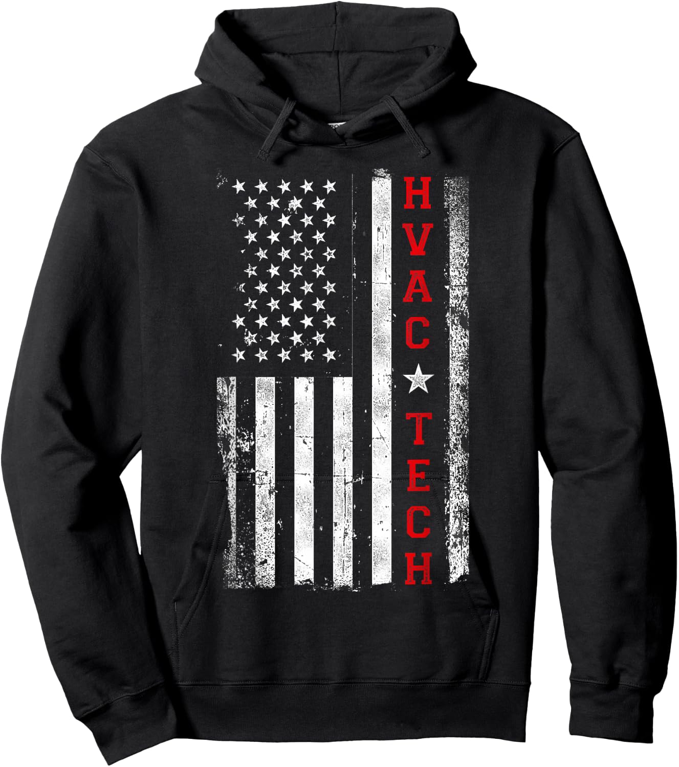 HVAC Technician Tech American Flag Vintage Hvac Technician Hoodie - Hoodie | Black