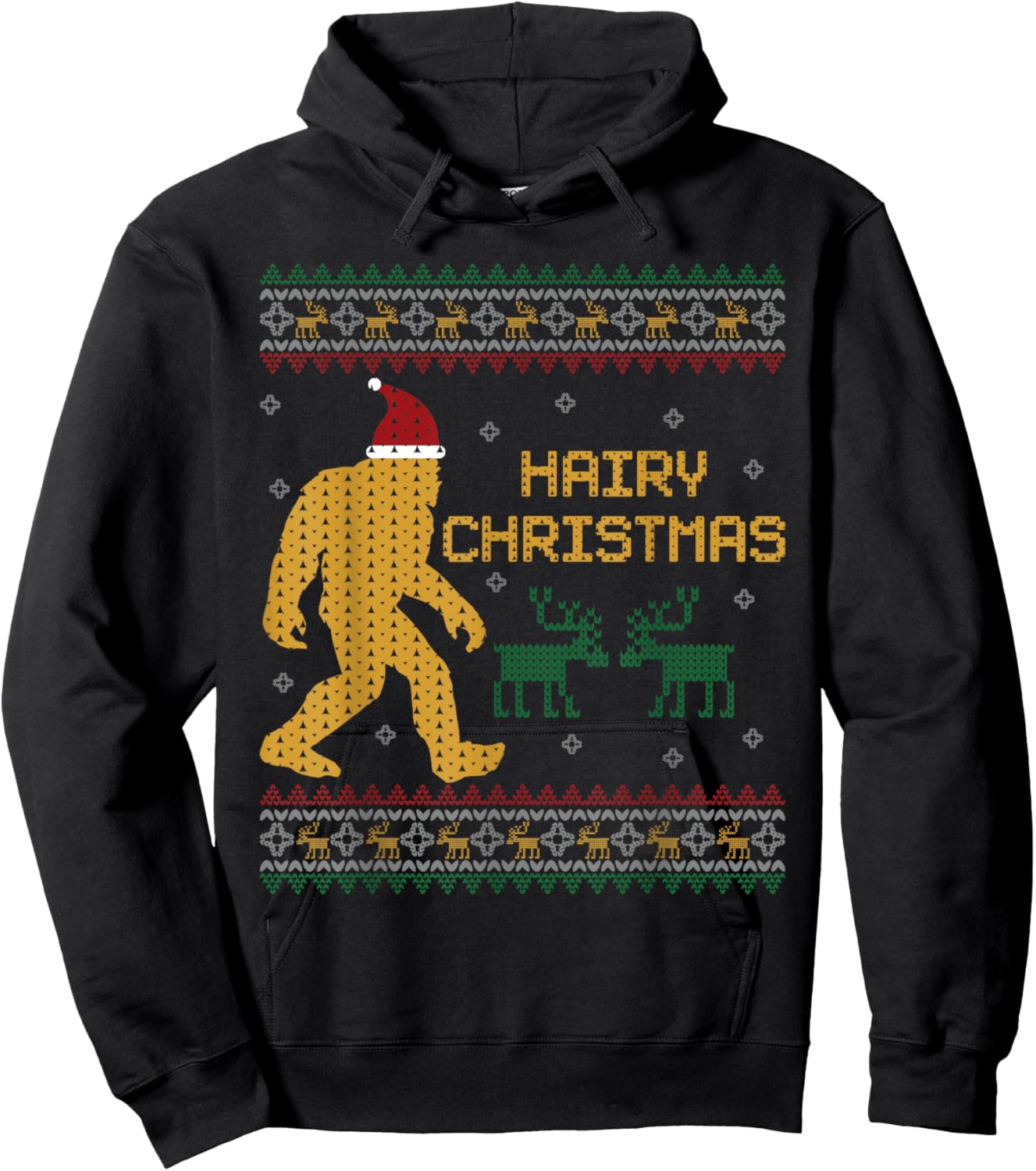 Hairy Christmas Bigfoot Ugly Christmas Sweater Sasquatch Hoodie - Hoodie | Black