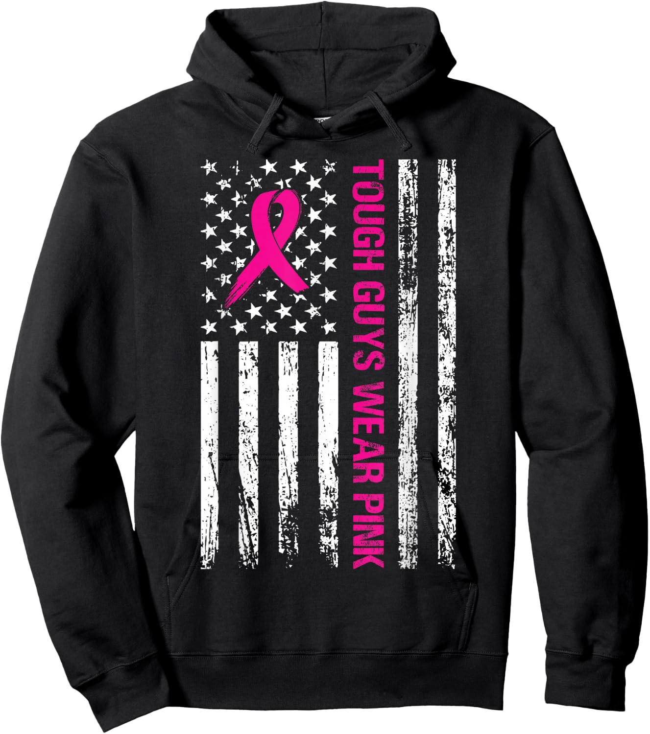 Tough Guys Wear Pink American Flag Support Cancer Survivors Hoodie - Hoodie | Black