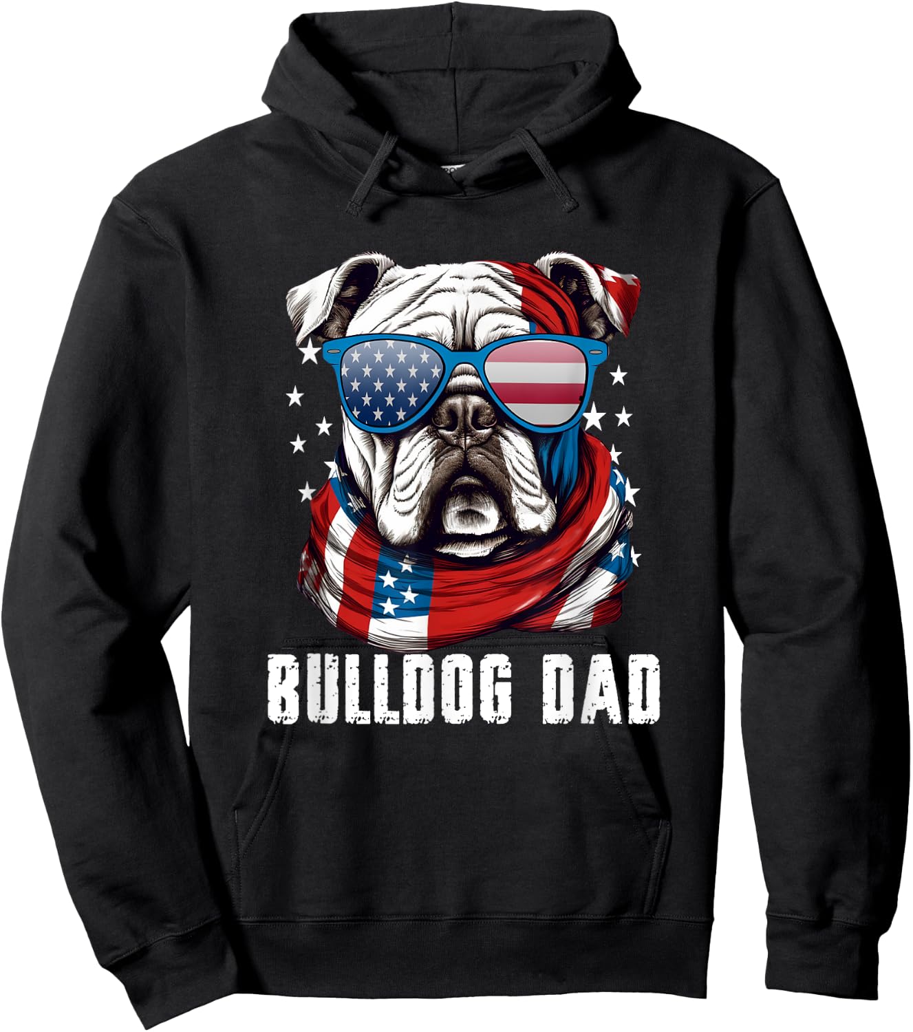 American Bulldog Dad USA Flag 4th of July Dog Father Hoodie - Hoodie | Black