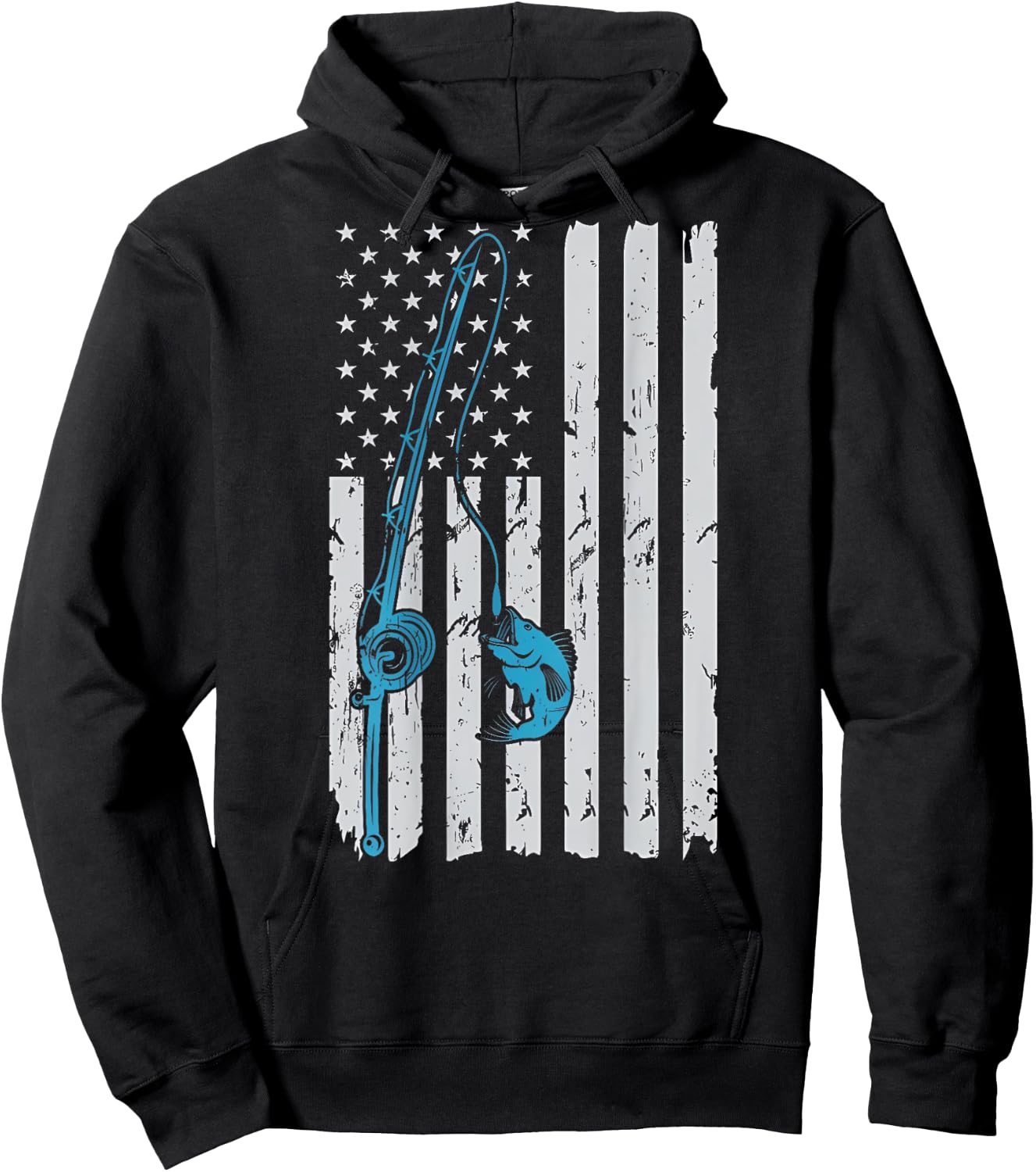 Vintage American Flag Fishing Fisherman Patriotic (ON BACK) Hoodie - Hoodie | Black
