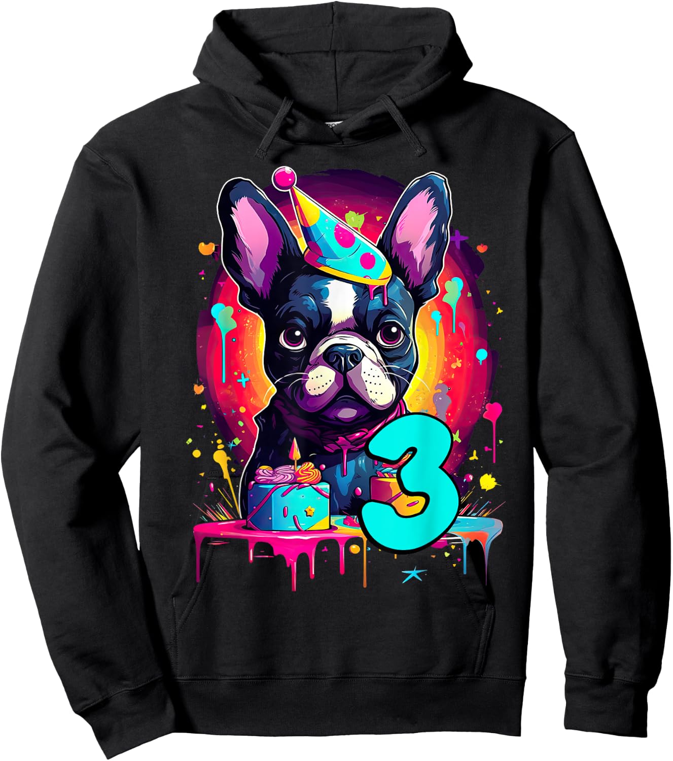 French Bulldog Dog 3rd Birthday Themed Party 3 Years Old Men Women Kids Hoodie - Hoodie | Black