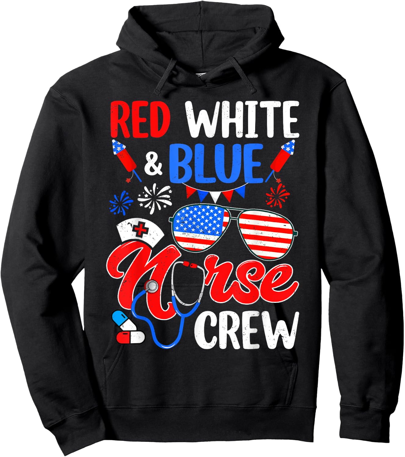 Red White Blue Nurse Crew Sunglasses 4th Of July Women Men Hoodie - Hoodie | Black
