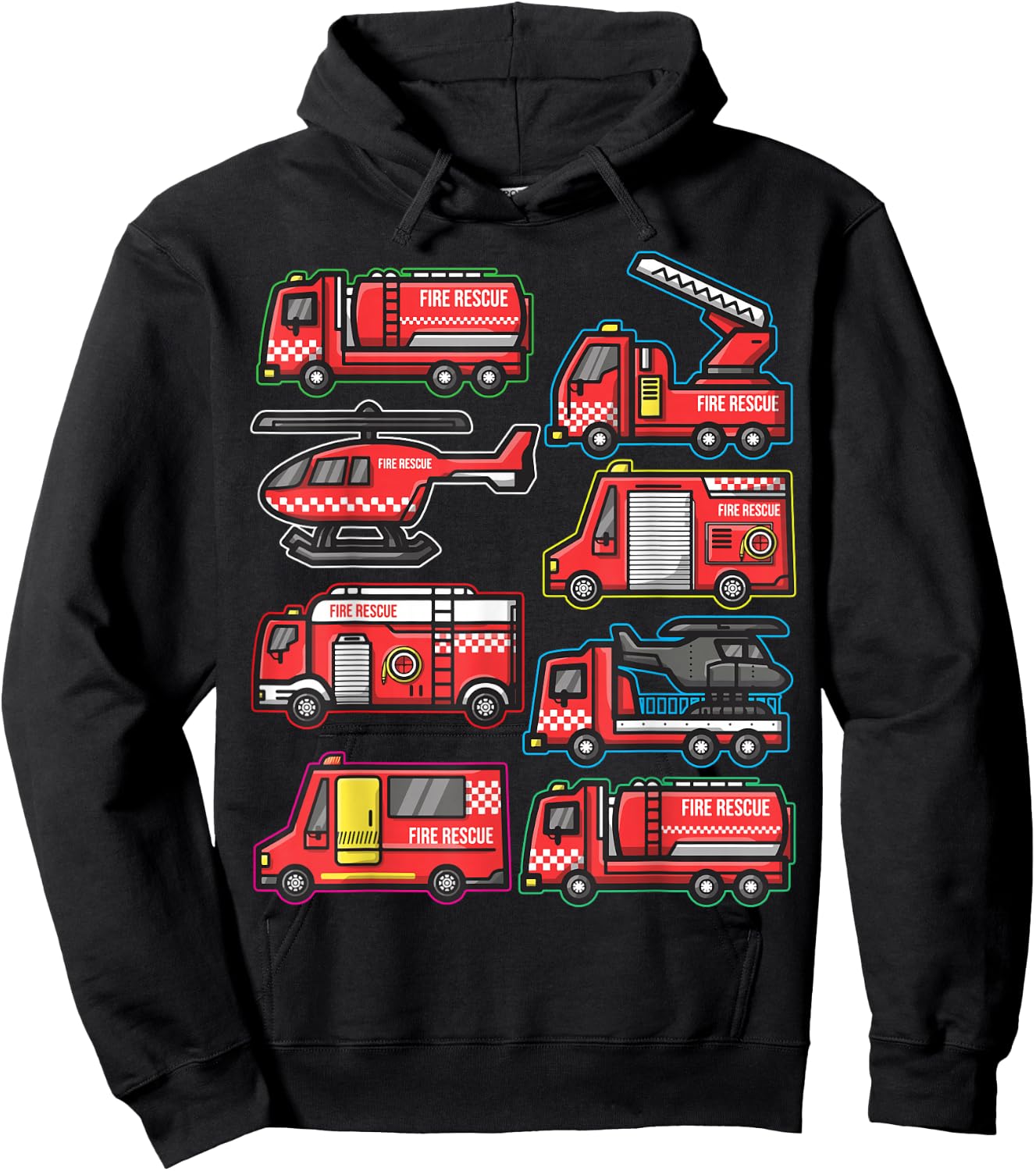 Types of Fire Truck Boys Toddlers Firefighter Trucks Hoodie - Hoodie | Black