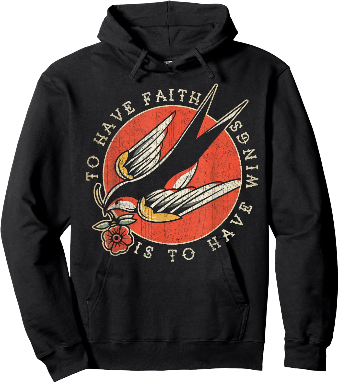 To Have Faith is to Have Wings, Old School, Swallow Tattoo Hoodie - Hoodie | Black