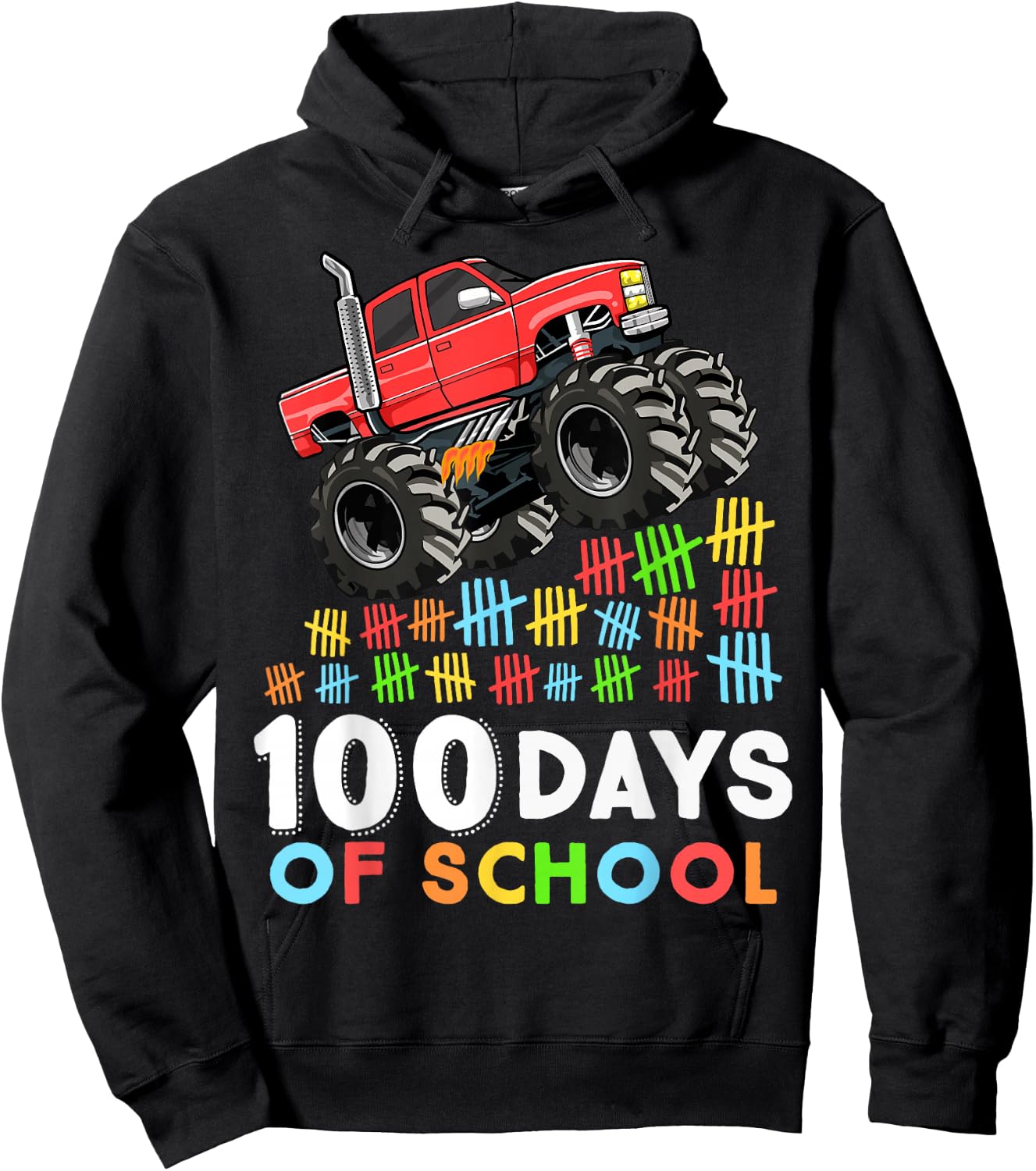 100 Days of School Monster Truck 100th Day of School Boys Hoodie - Hoodie | Black